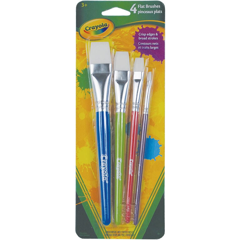 Crayola All-Purpose Flat Paintbrush Set – 4 Count | Colorful Brushes for Arts & Crafts, School Projects & Posters | Soft White Taklon Bristles with Vivid Wooden Handles