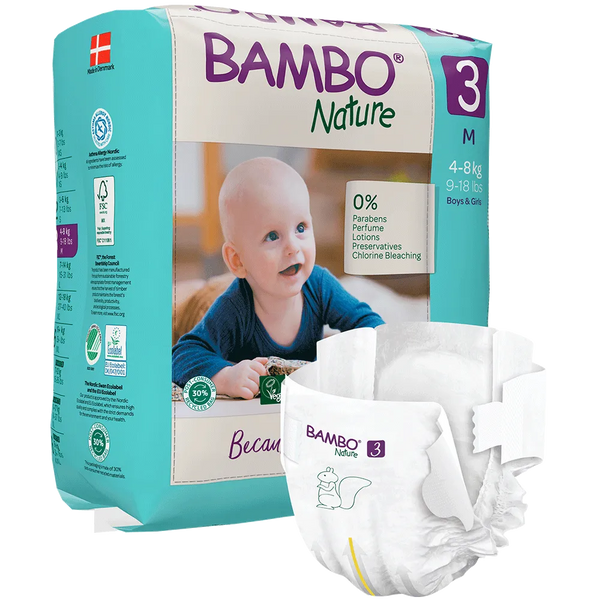 Bambo Nature Tape Style Diapers 3 - Medium 4-8 kg (Pack of 28) | Skin-Friendly & Eco-Friendly Diapers for Boys and Girls - MINIMEE KIDS
