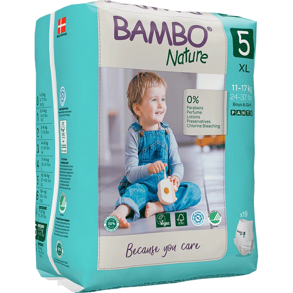 Bambo Nature Pant Style Diapers 5 - XL 11-17 kg Pack of 19 Diapers | Skin-Friendly & Eco-Friendly - MINIMEE KIDS