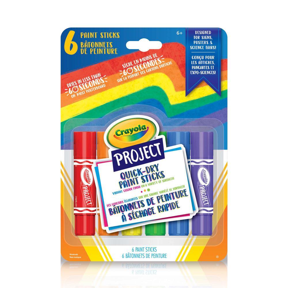 Crayola Project Quick-Dry Paint Sticks - 6 Vibrant Colors for Kids | Dries in Under 60 Seconds | Mess-Free Poster Paints for Signs, Posters & Crafts