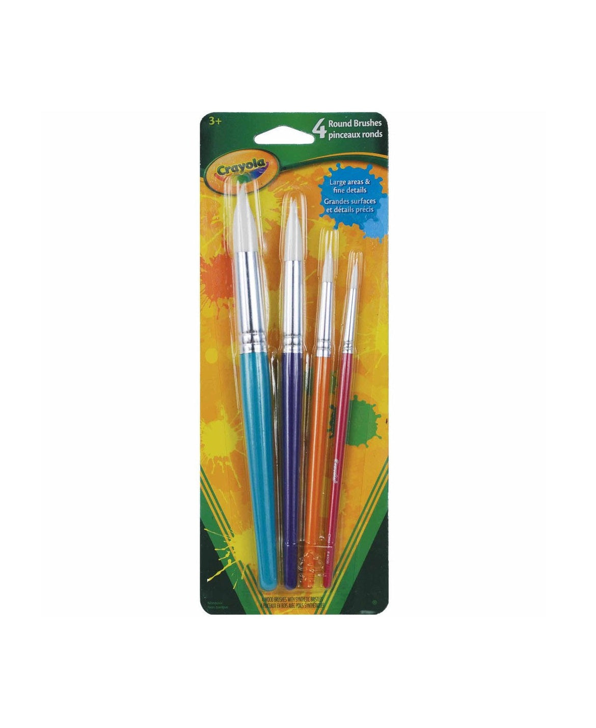 Crayola 4 Count Round Paint Brushes Set – Soft White Taklon Bristles with Vibrant Metallic Handles | For Washable, Tempera & Acrylic Paint | Ideal for Kids' Art & Craft Projects, Posters, and School Use