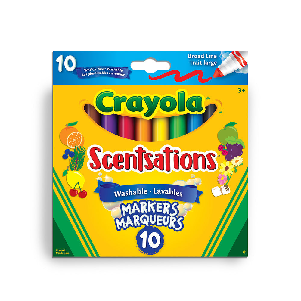 Crayola Scentsations Washable Broad Line Markers – Pack of 10 Sweet Scented Colors | Fun Fruity Fragrances for Kids Art & Crafts | Bold Washable Ink & Durable Tips
