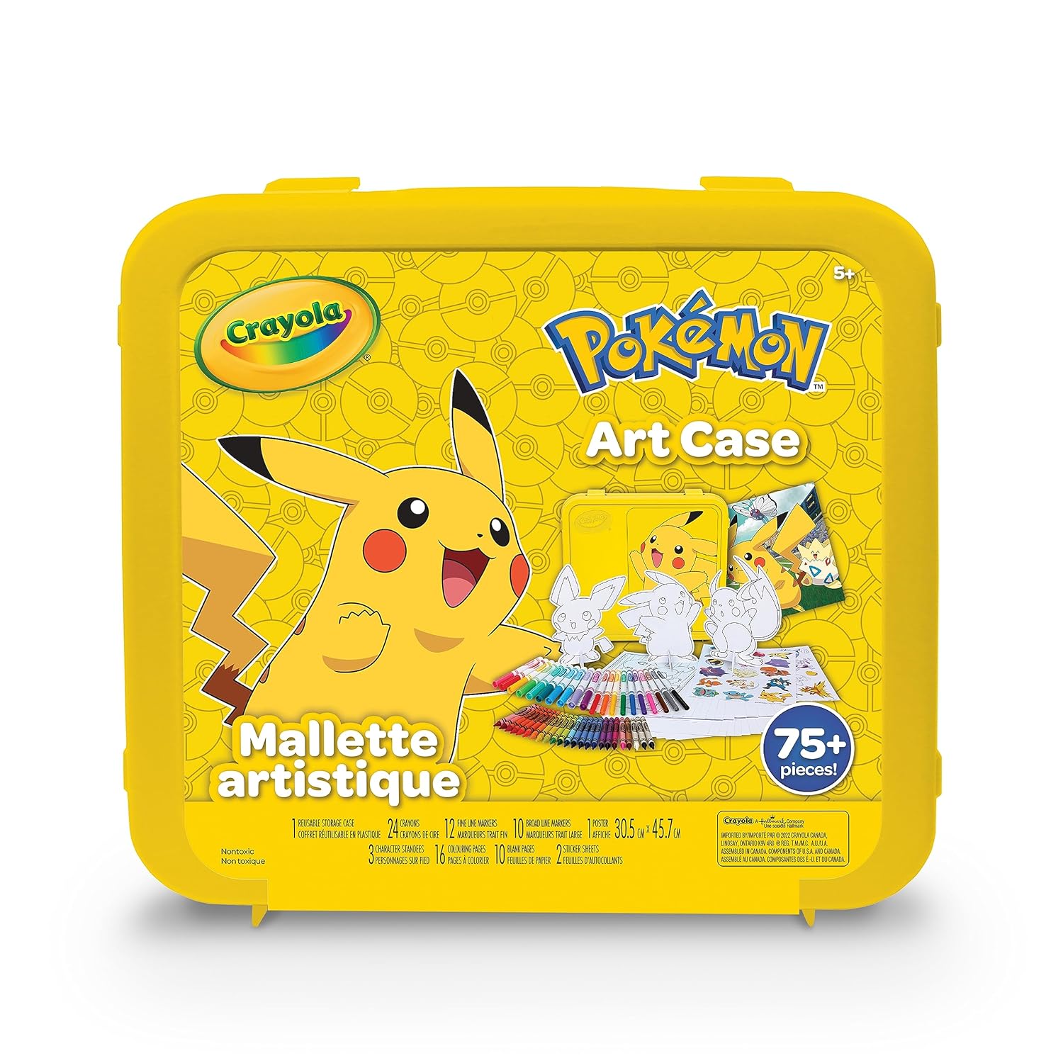 Crayola Pokémon Art Case, Over 75-Piece Kids' Coloring Set with Crayons, Markers, Coloring Pages, Stickers, and Reusable Pikachu Storage Case, Gift for Boys & Girls Aged 5+