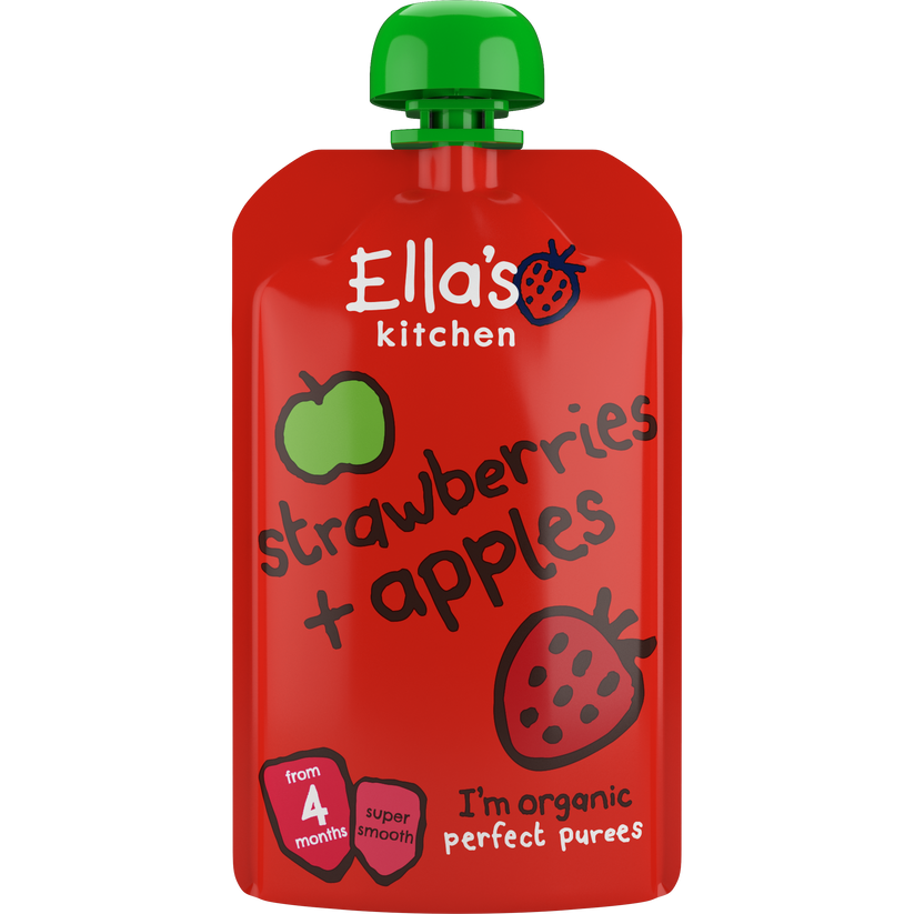 Ella’s Kitchen Organic Strawberries & Apples – Super Smooth Organic Puree for Babies 4+ Months – 120g Pouch – No Added Sugar, Salt, or Water – Naturally Sweet & Gluten-Free
