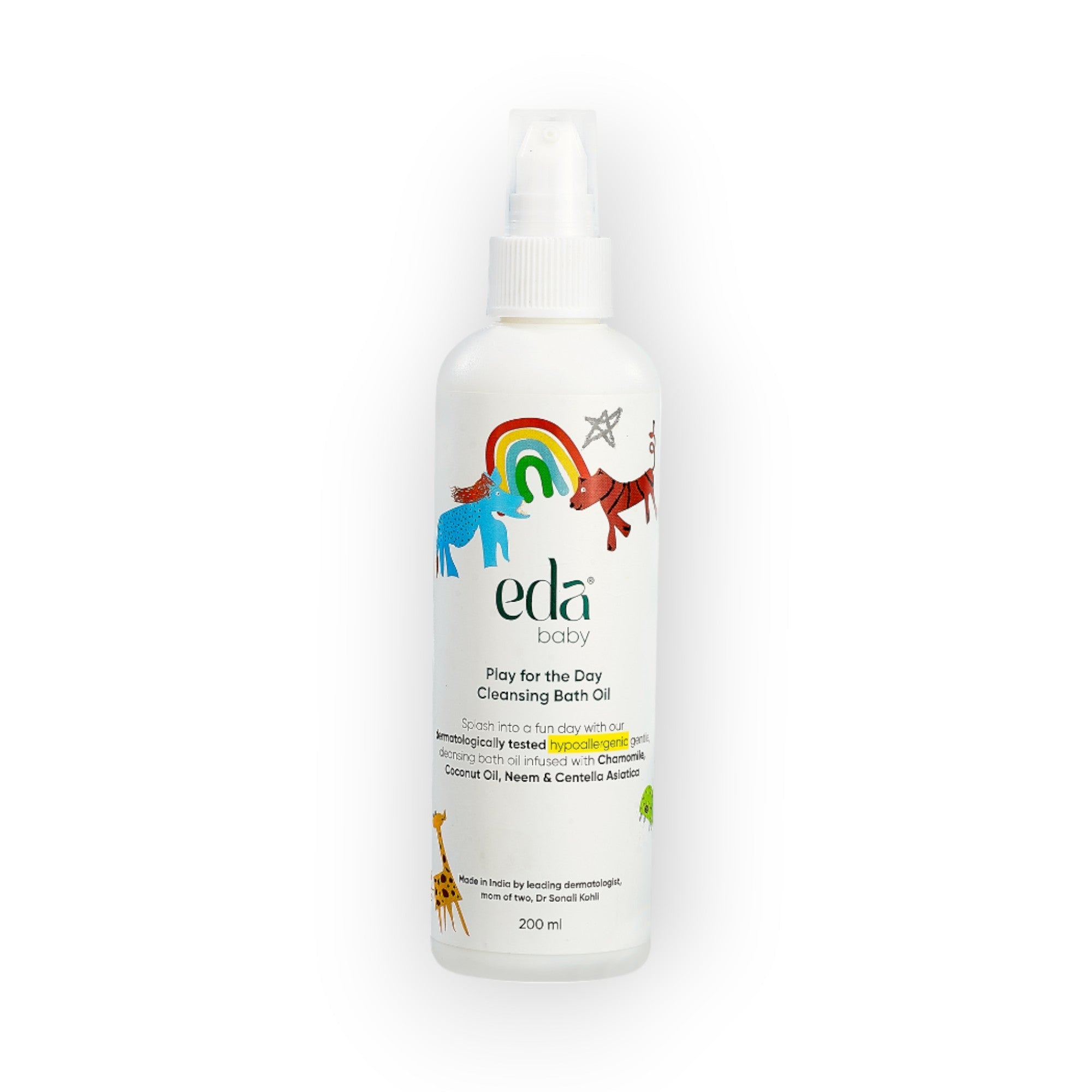 Eda Baby Play For The Day Cleansing Bath Oil - 200ml | Dual-Action Massage Oil & Cleanser | Infused with Chamomile, Coconut Oil & Neem | Fragrance-Free & Newborn Safe