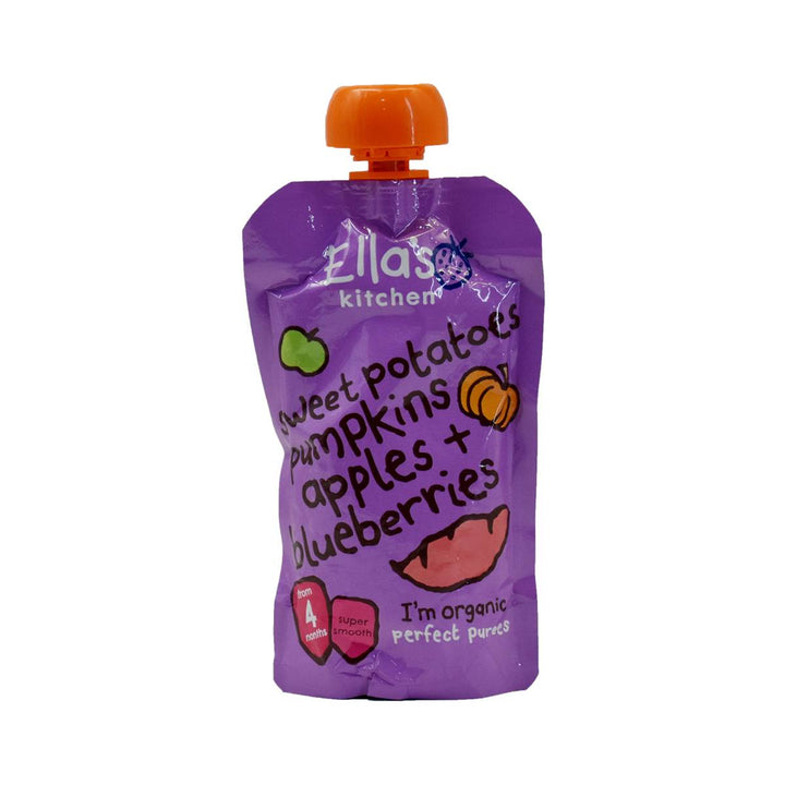 Ella’s Kitchen Sweet Potatoes, Pumpkins, Apples & Blueberries – Organic Super Smooth Puree for Babies 4+ Months – 120g – No Added Sugar, Salt, or Water – Naturally Sweet & Gluten-Free