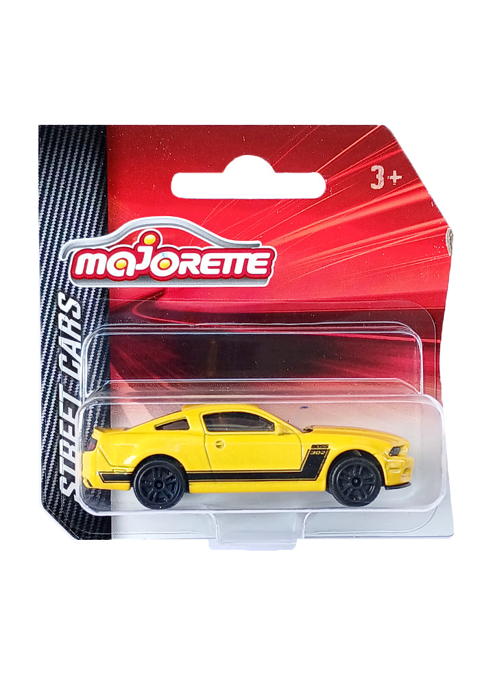Majorette Street Cars Ford Mustang Boss 302 | Officially Licensed Yellow Die-Cast Metal Muscle Car, Realistic 1:64 Scale Model for Kids and Collectors Aged 3+