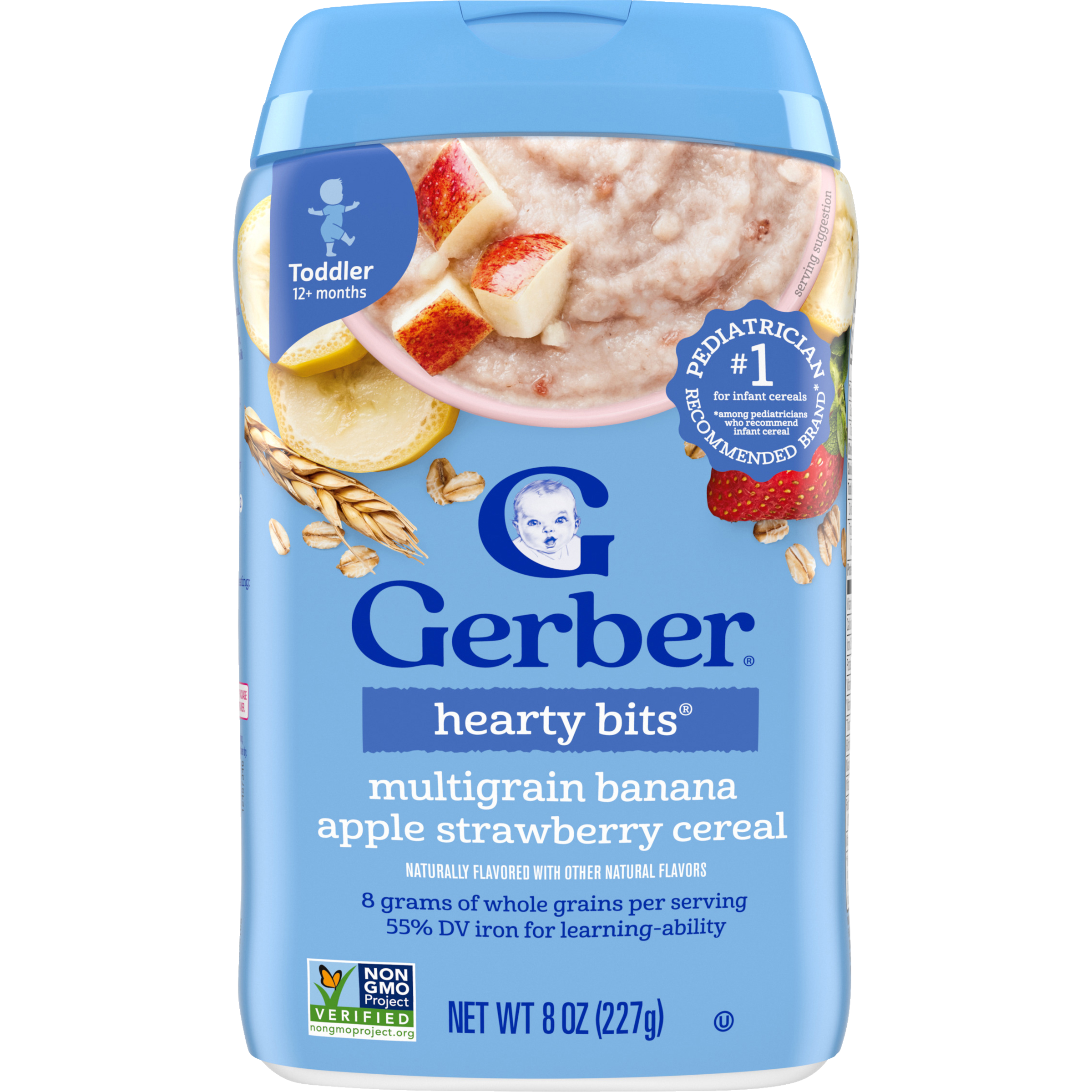 Gerber Hearty Bits Multigrain Banana Apple Strawberry Cereal - 227g | Whole Grain Cereal, Non-GMO, Iron & Essential Nutrients for Toddlers (12+ Months)