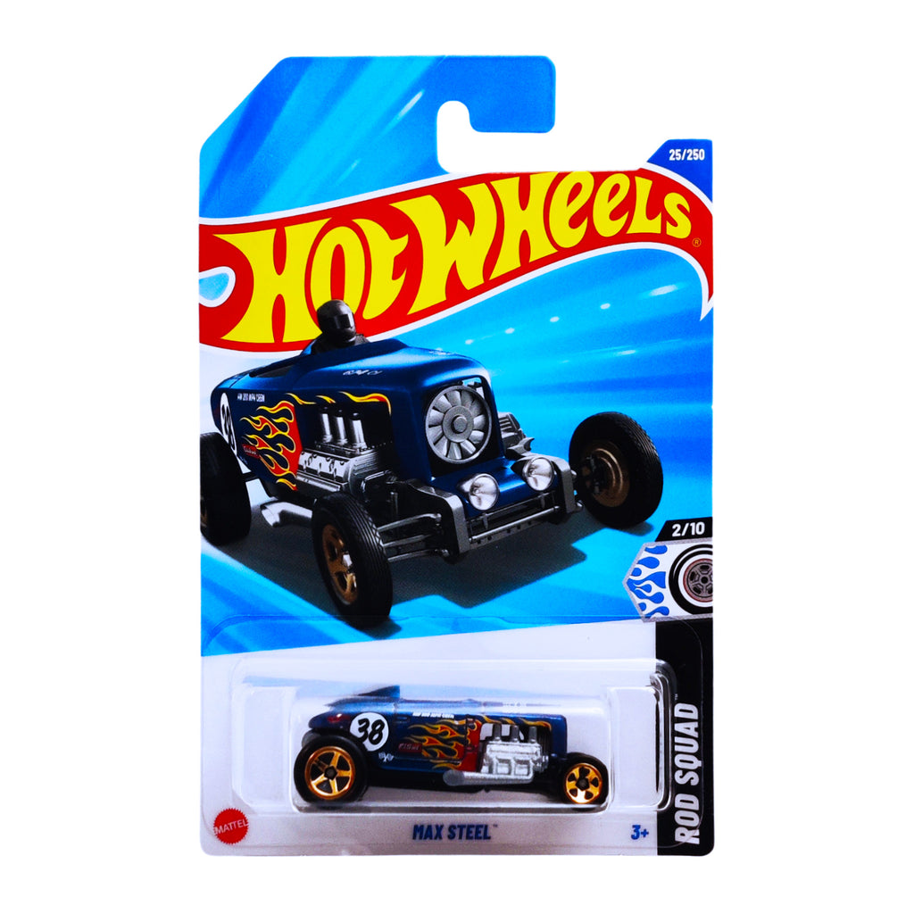 Hot Wheels Max Steel Die-Cast Car - HW ROD SQUAD 2/10 | 1:64 Scale Vintage Hot Rod with Flames | Collector's Edition 25/250 | 3+ Years
