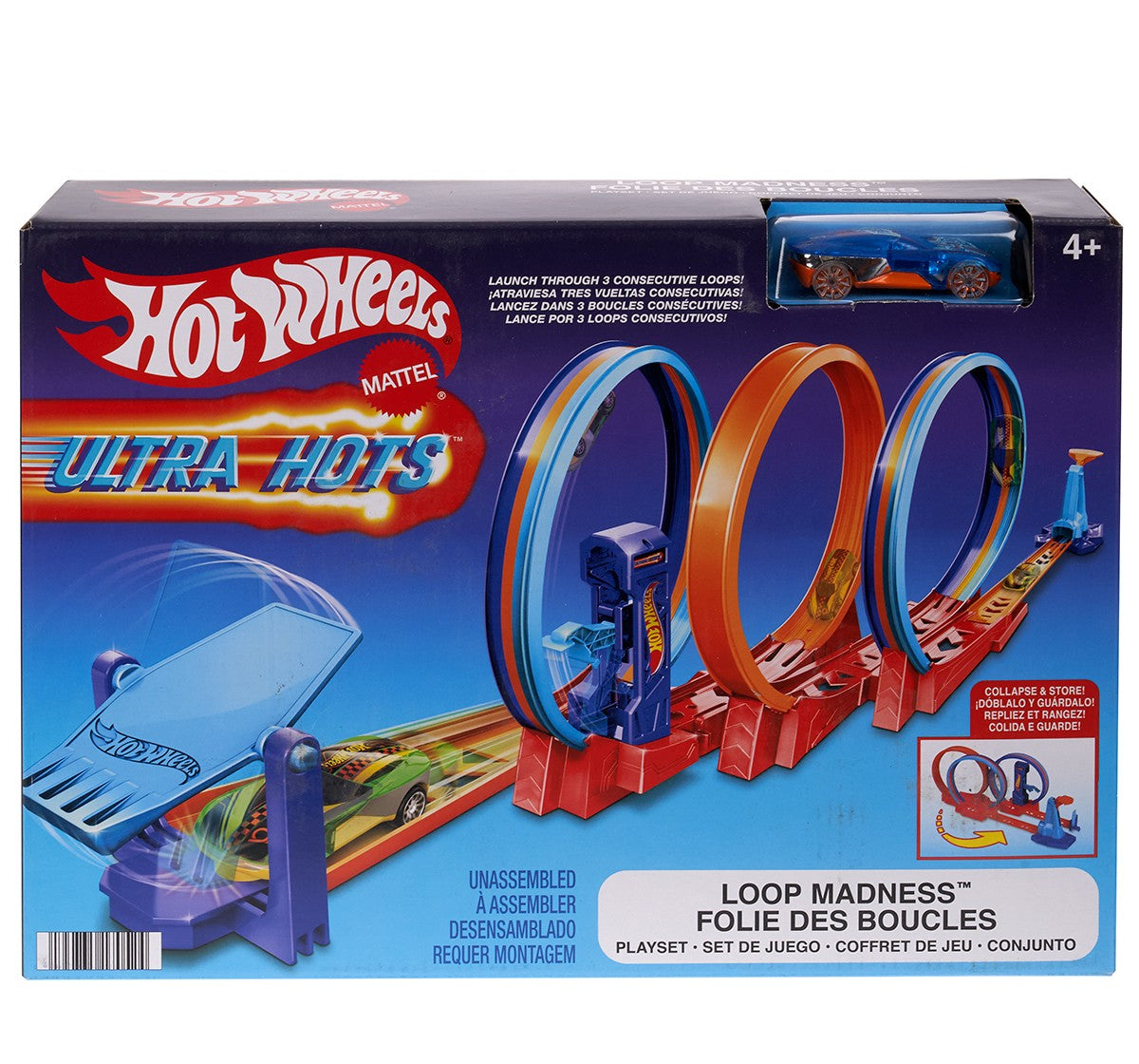 Hot Wheels Ultra Hots Loop Madness Track Set With 3 Loops And 1 Hot Wheels Car For 4+ Years