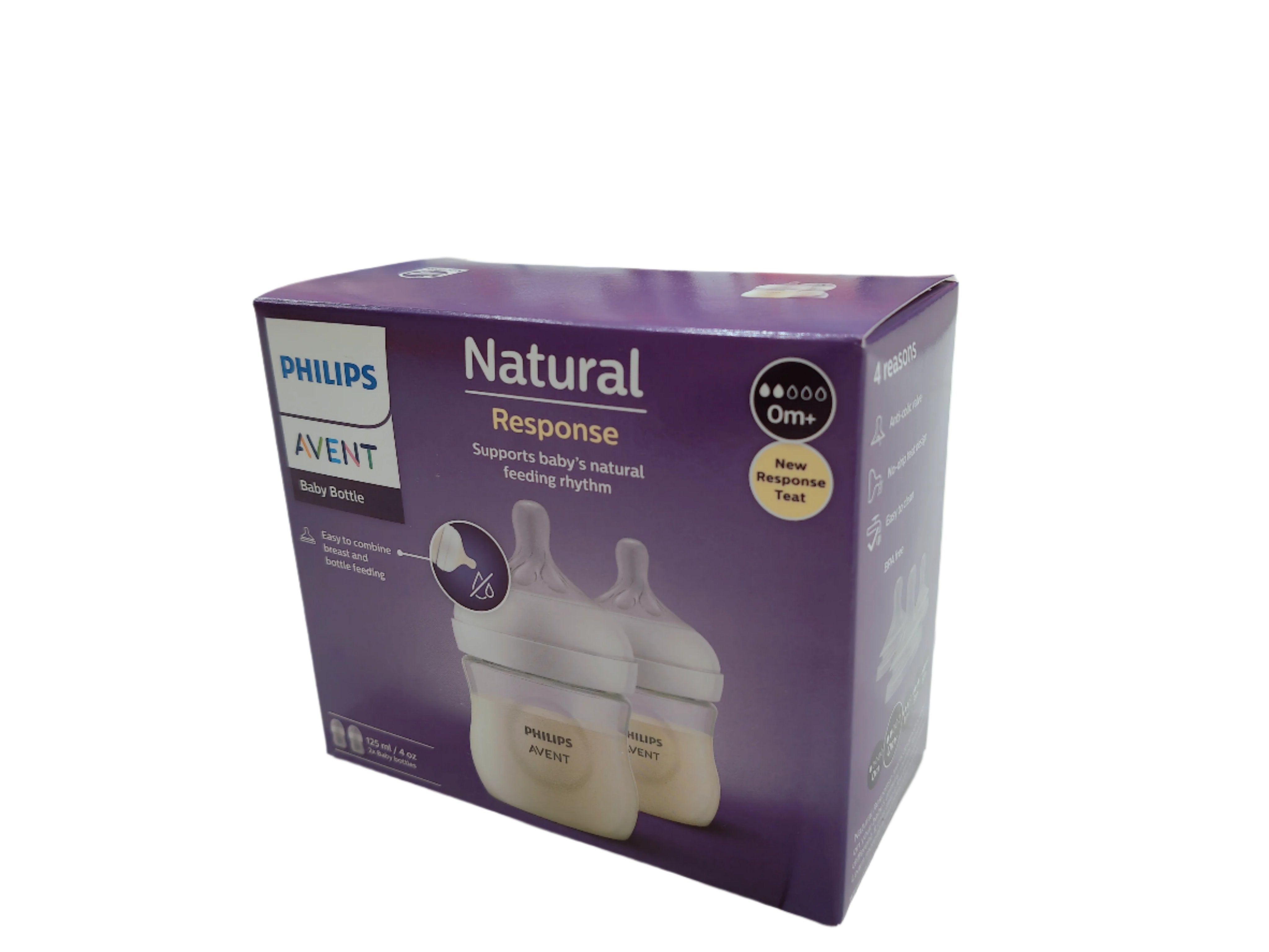 Philips Avent Natural Response Baby Bottle 0m+ 125ml Twin Pack - BPA-Free, Anti-Colic, Easy Latch Bottles for Newborns