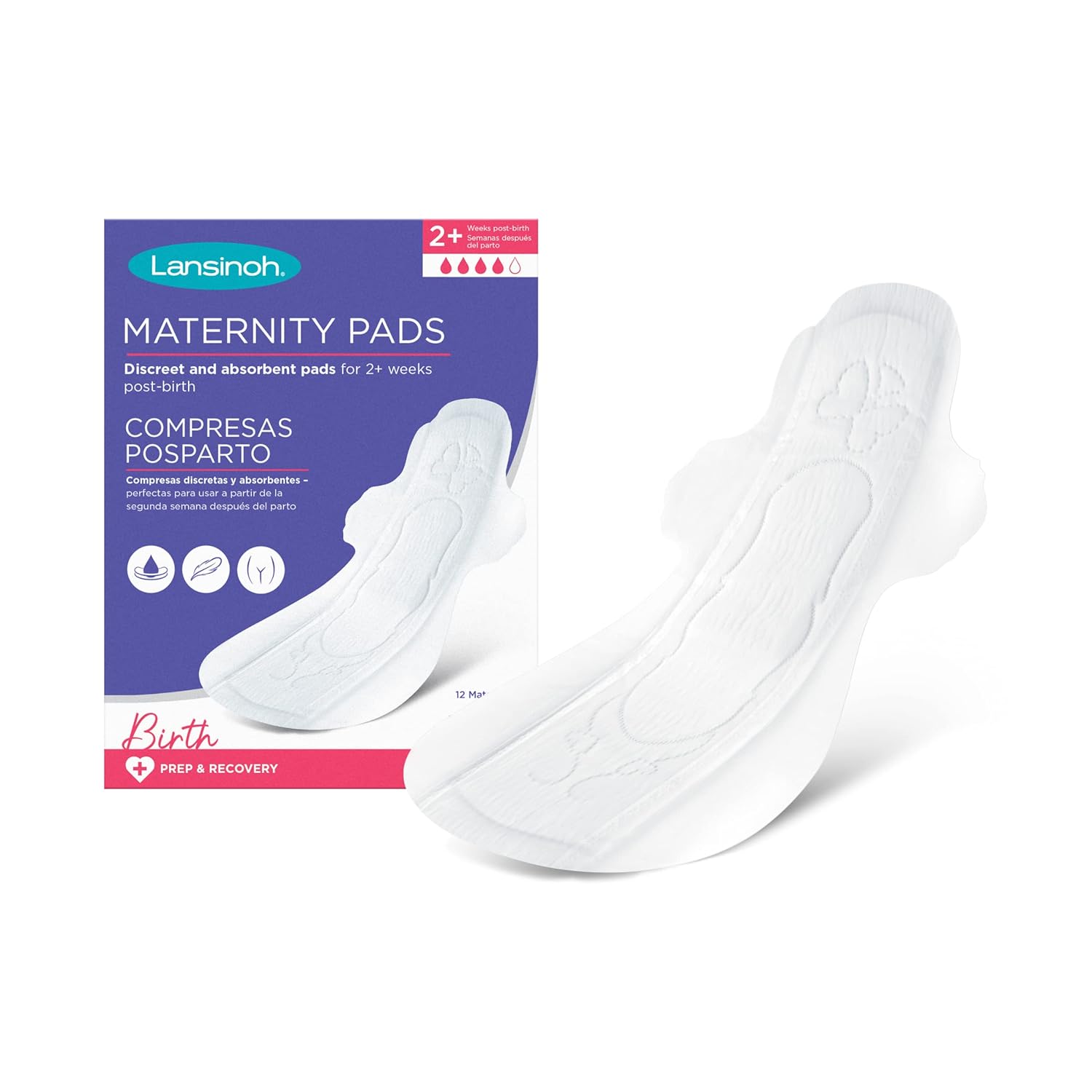 Lansinoh Extra Absorbent Premium Maternity Pads – 2+ Weeks Post-Birth Care (Pack of 12)