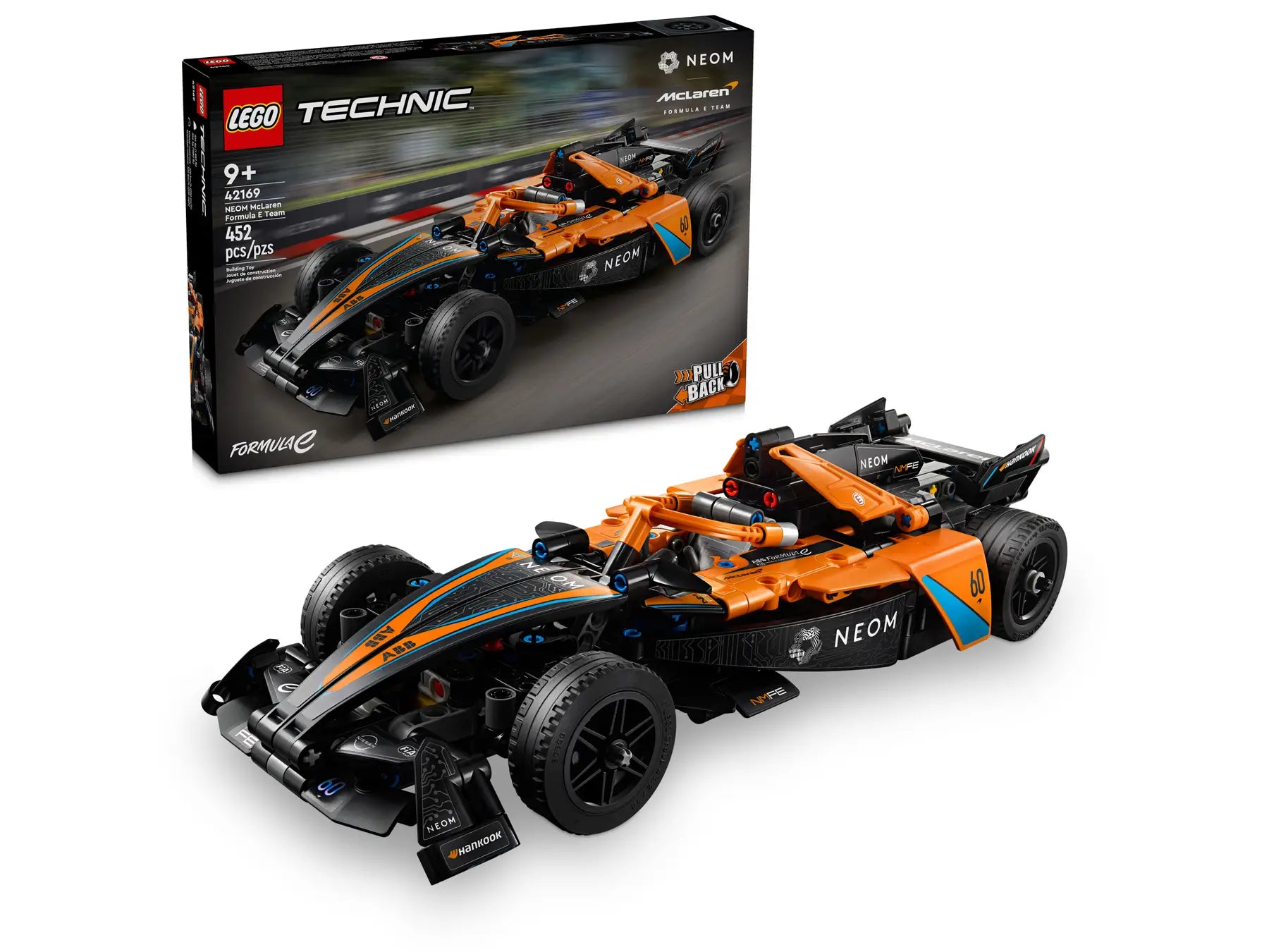 Lego Technic 42169 NEOM McLaren Formula E Team Race Car Toy Set with Double Pull-Back Action and Steering, Authentic Motorsport Engineering Building Kit for Boys and Girls Aged 9 and Up (452 Pieces)