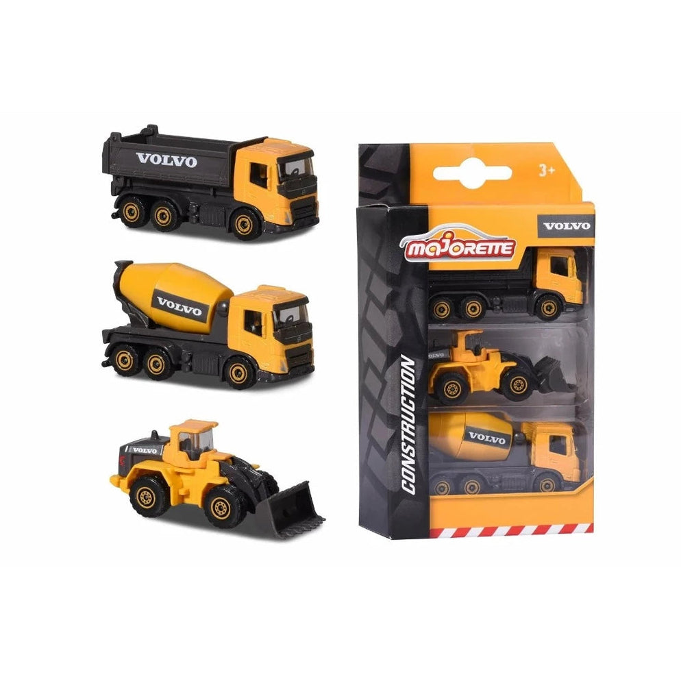 Majorette Volvo Construction Vehicle Die-Cast Toy Set – 3 Vehicles Pack for Kids (3+ Years) – Durable Metal Trucks with Realistic Detailing – Educational Engineering Playset – 2 Assorted Variants