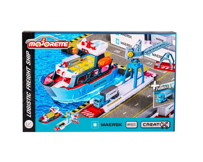 Majorette Logistic Freight Ship – Maersk Themed Container Loading Playset with Crane & Truck | 5 Years+ | Port Terminal Pretend Play for Kids