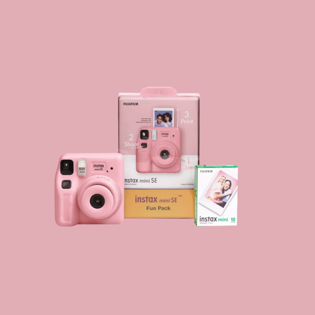 Fujifilm Instax Mini SE Instant Camera Fun Pack with Glossy Film – Stylish & Compact Instant Photo Bundle | Perfect for Gifting | Includes Film Pack & Accessories