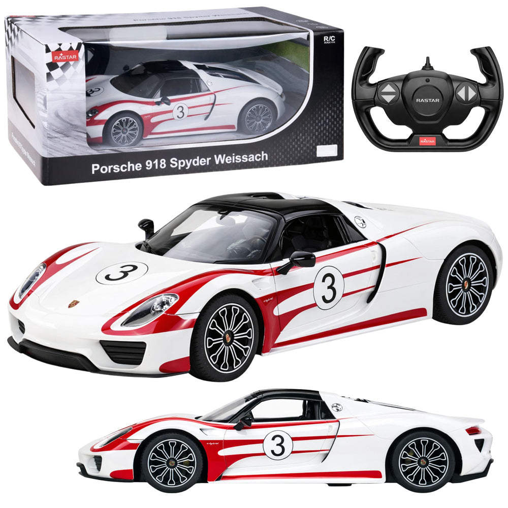 Rastar Porsche 918 Spyder Weissach RC Car 1:14 Scale White – Licensed Remote Control Porsche Sports Car with LED Lights, 2.4GHz Controller & Rubber Tires | Premium Porsche 918 Spyder R/C Model - MINIMEE KIDS