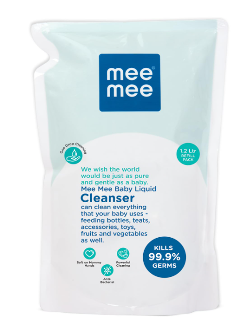Mee Mee Anti-Bacterial Baby Liquid Cleanser for Liquid vessel nipple cleaning milk bottle clothes Refill Pack - 1.2 Litre