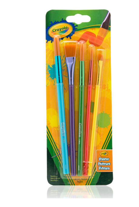 Crayola 5-Piece Paint Brush Set – Assorted Sizes & Shapes | Flat, Angle & Round Brushes for Kids’ Art Projects & Craft Kits | Soft Bristles, Color-Coded Handles
