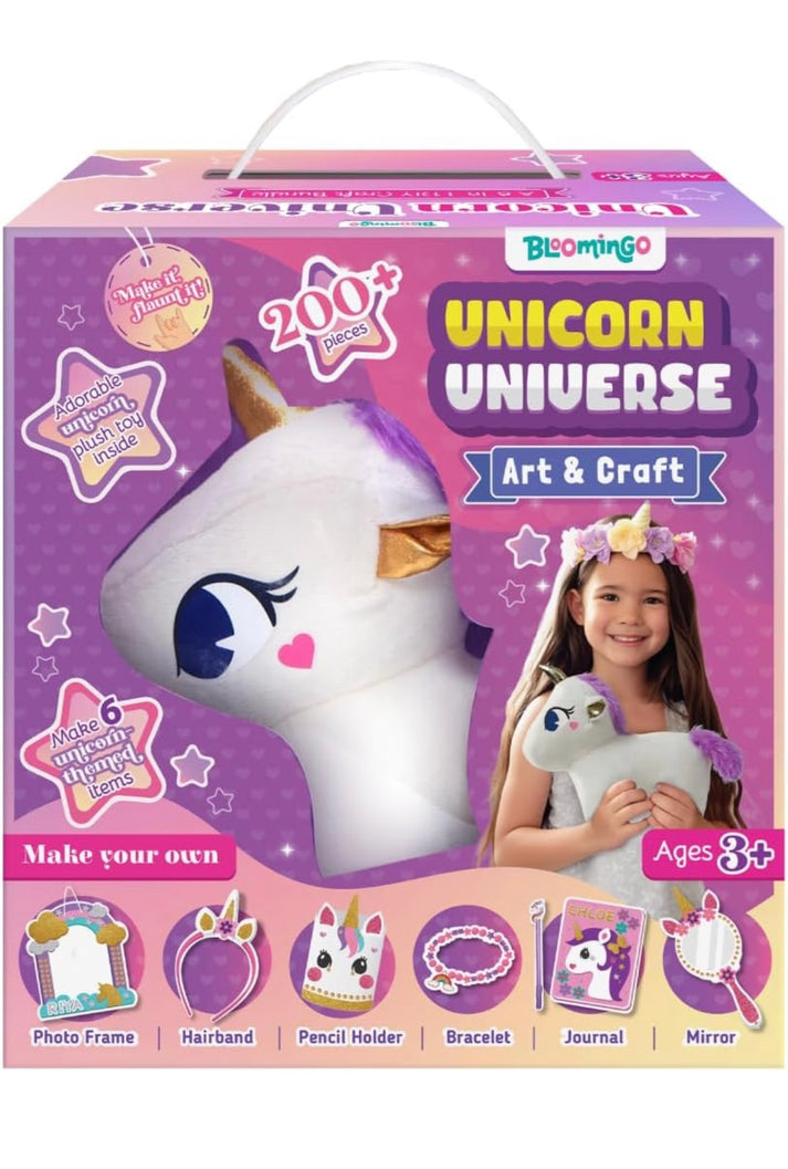 Bloomingo Unicorn Universe 6-in-1 DIY Craft Kit with Unicorn Plush Toy | Perfect for Ages 3+ | 200+ Piece Bundle Set - MINIMEE KIDS