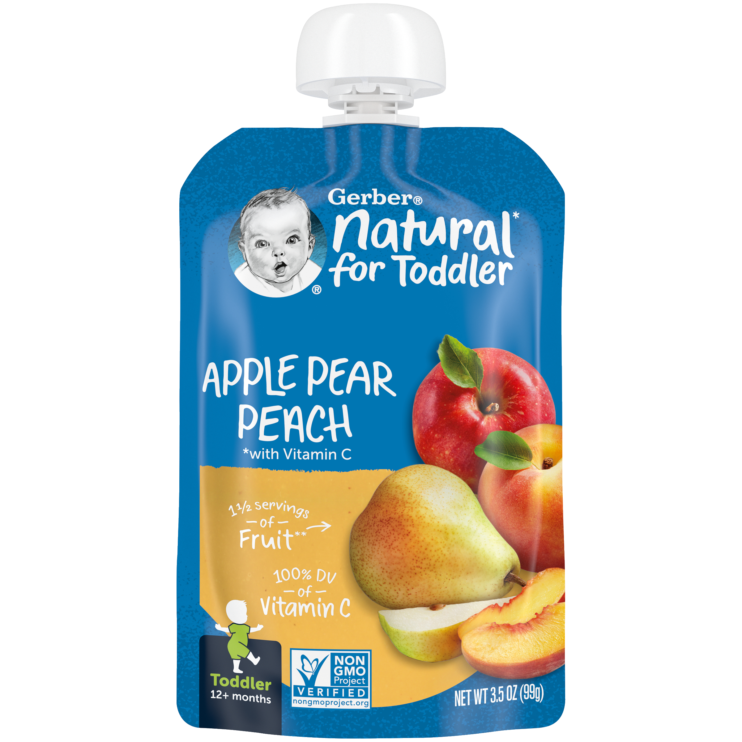 Gerber Natural Apple Pear Peach Puree for Toddlers 12+ Months | 99g