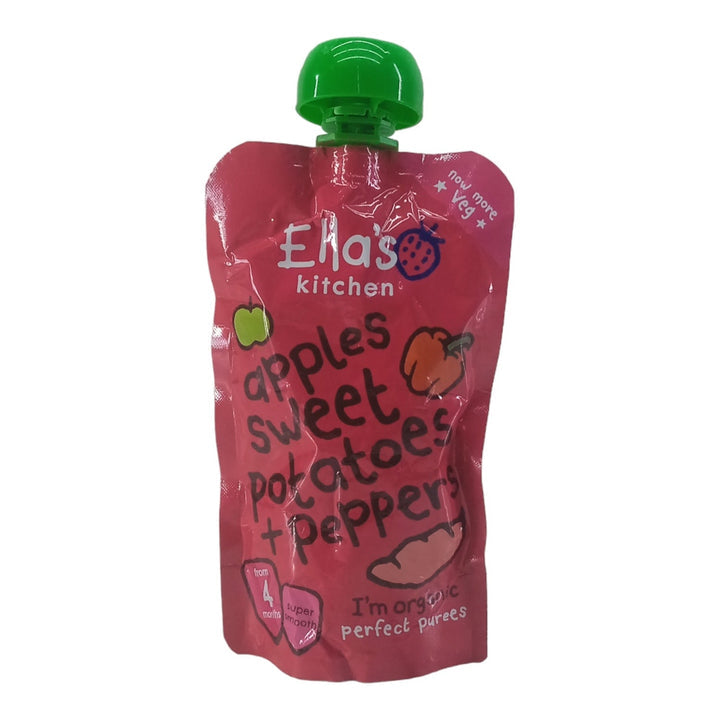 Ella’s Kitchen Apples, Sweet Potatoes & Peppers – Organic Super Smooth Puree for Babies 4+ Months – 120g – No Added Sugar, Salt, or Water – Just Yummy Organic Goodness