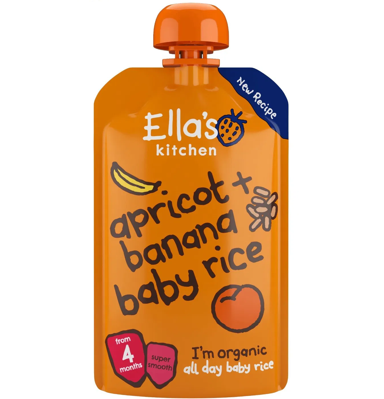 Ella's Kitchen Apricot & Banana Baby Rice – Organic Smooth Puree for 4+ Months – 120g Pouch – No Added Sugar, Salt, or Water – Naturally Sweet & Gluten-Free