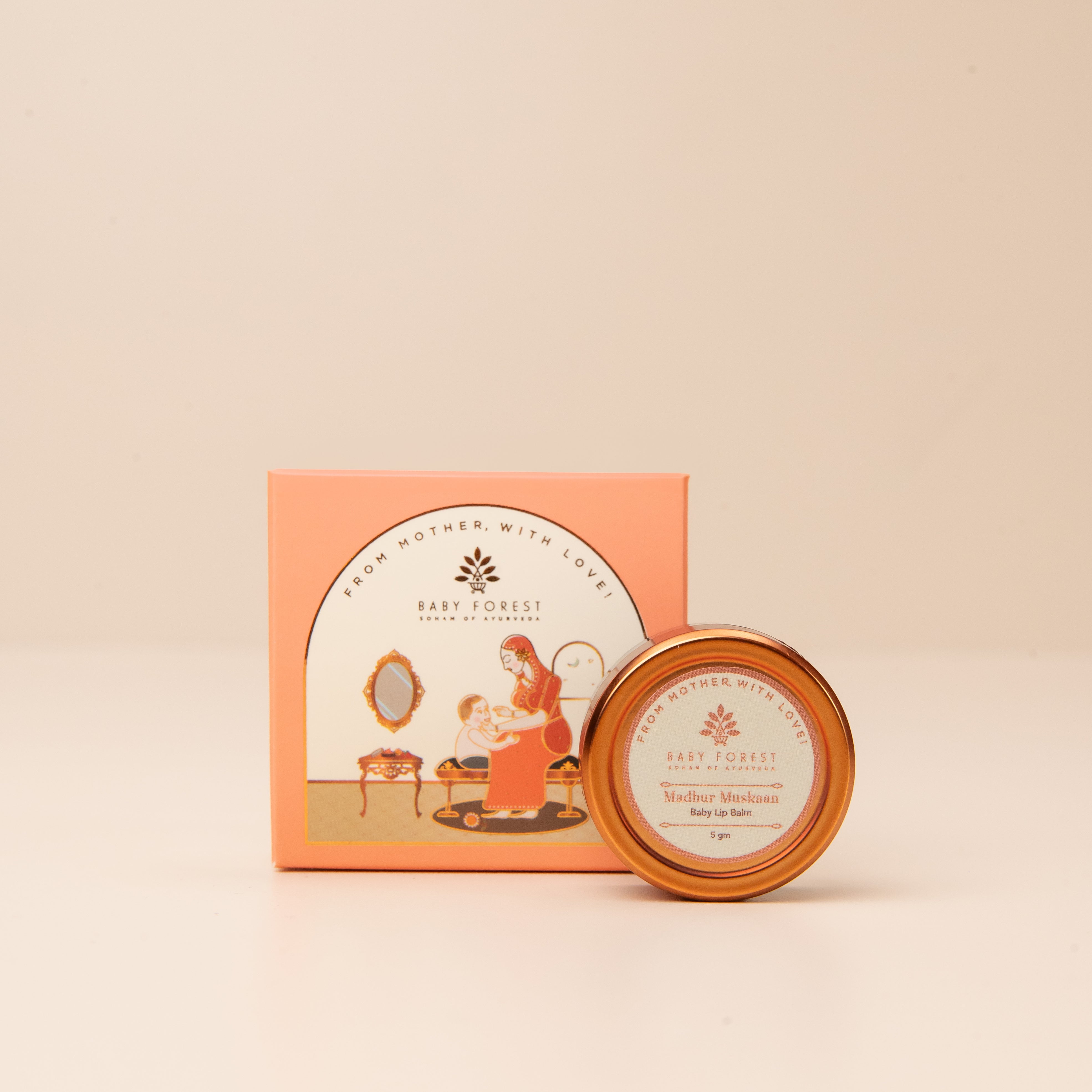 Baby Forest Madhur Muskaan Baby Lip Balm for Kids Aged 2+ Years | 100% Natural Ayurvedic Lip Moisturizer with Coconut, Aloe Vera & Pomegranate Oils | Safe, Gentle & Toxin-Free Balm | 5g