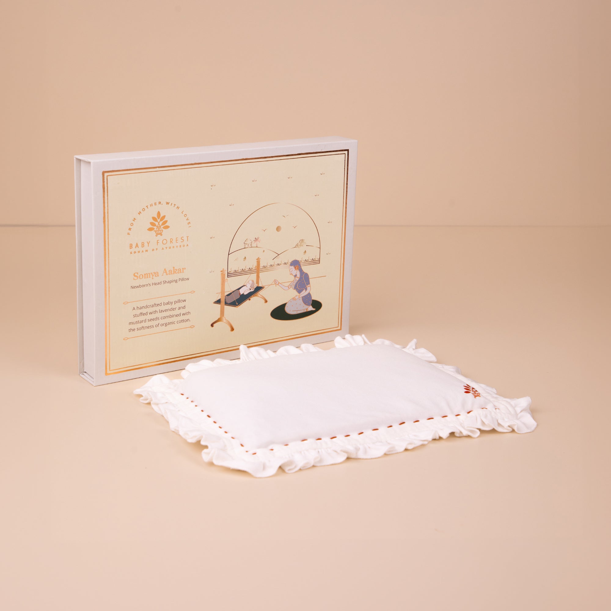 Baby Forest Somya Aakar Organic Mustard & Lavender Pillow for Newborns – Flat Head Prevention & Neck Support | 0-6 Months | Organic Cotton Cover