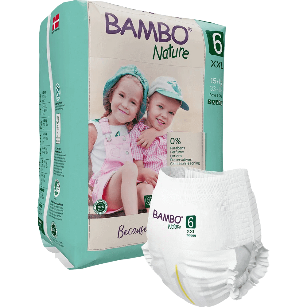 Bambo Nature Pant Style Diapers 6 - XXL 15+ kgs Pack of 18 Diapers | Skin-Friendly & Eco-Friendly - MINIMEE KIDS