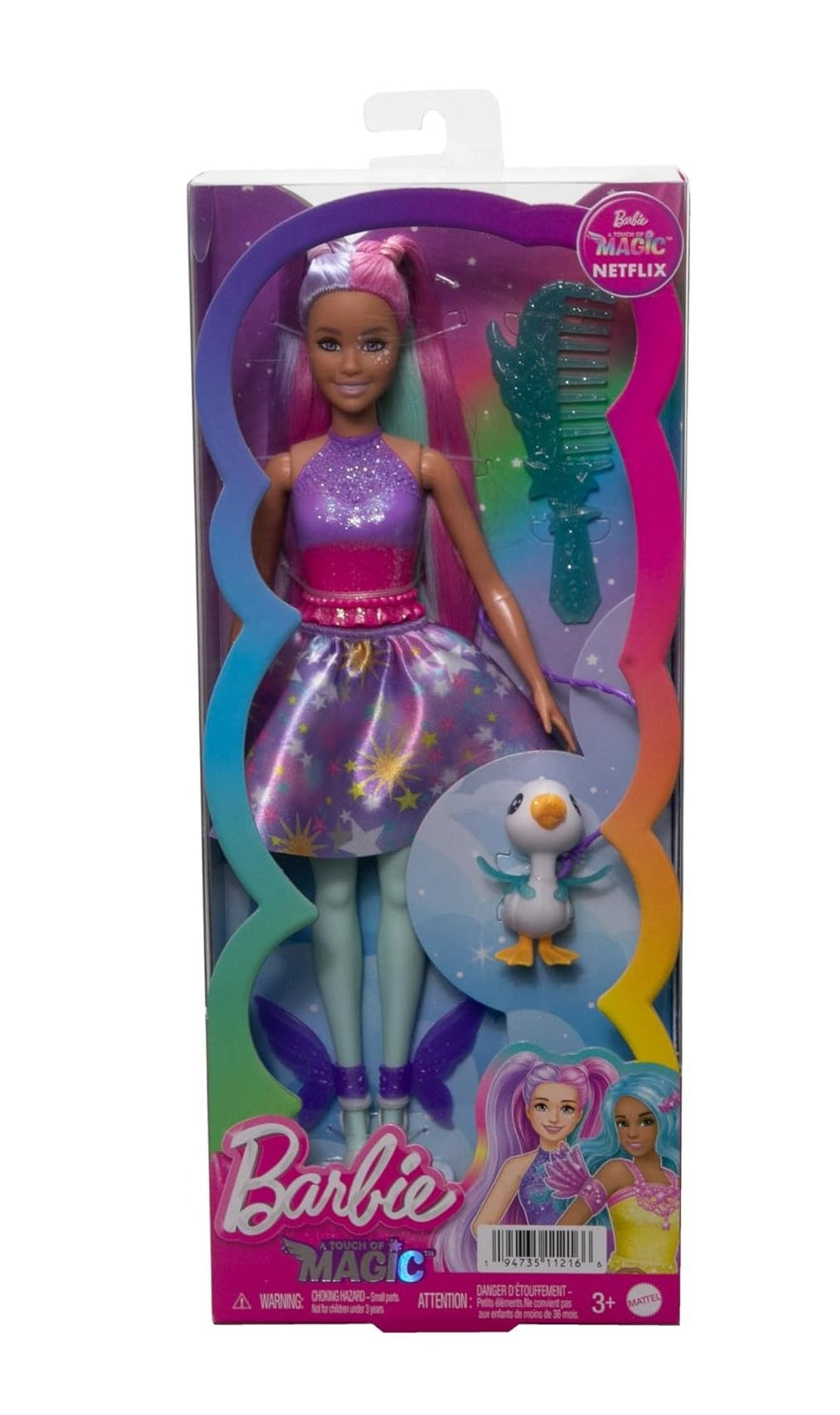 Barbie A Touch Of Magic The Glyph Doll with Fantasy Outfit, Ombre Bodice & Pet Duck – Includes Wing Accessories & Comb – Magical Gift for Kids 3+ Years | JCW50