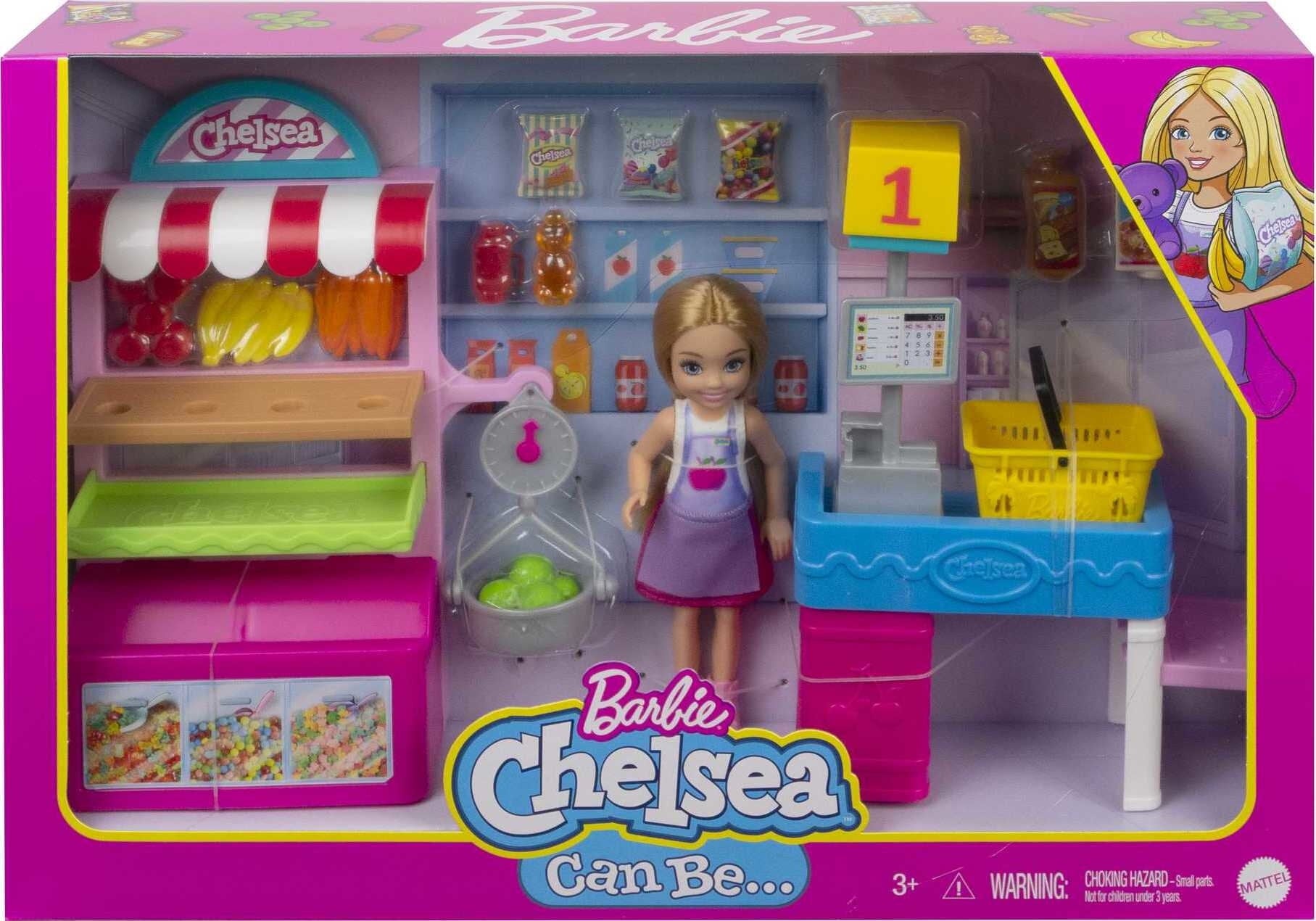 Barbie Chelsea Can Be…™ Snack Stand Playset with Blonde Small Doll, Checkout Counter, Weighing Scale & 15+ Grocery-Themed Accessories for Imaginative Shopping Fun
