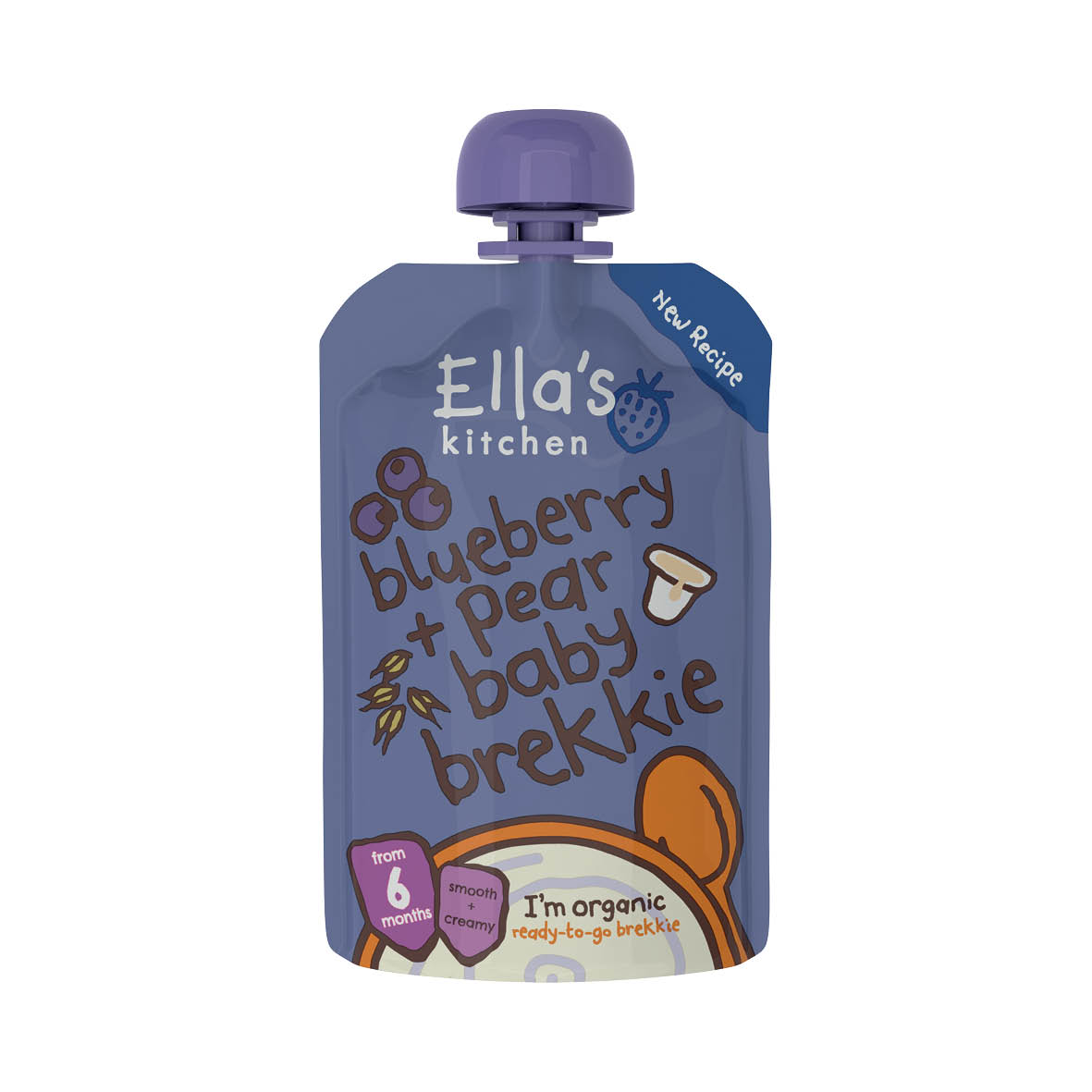 Ella’s Kitchen Organic Blueberry & Pear Baby Brekkie – Smooth & Creamy Organic Breakfast Puree for Babies 6+ Months – Made with Pears, Blueberries, Whole Milk Yogurt, Oats & Rice Flour – 100g – No Added Sugar, Salt, or Water