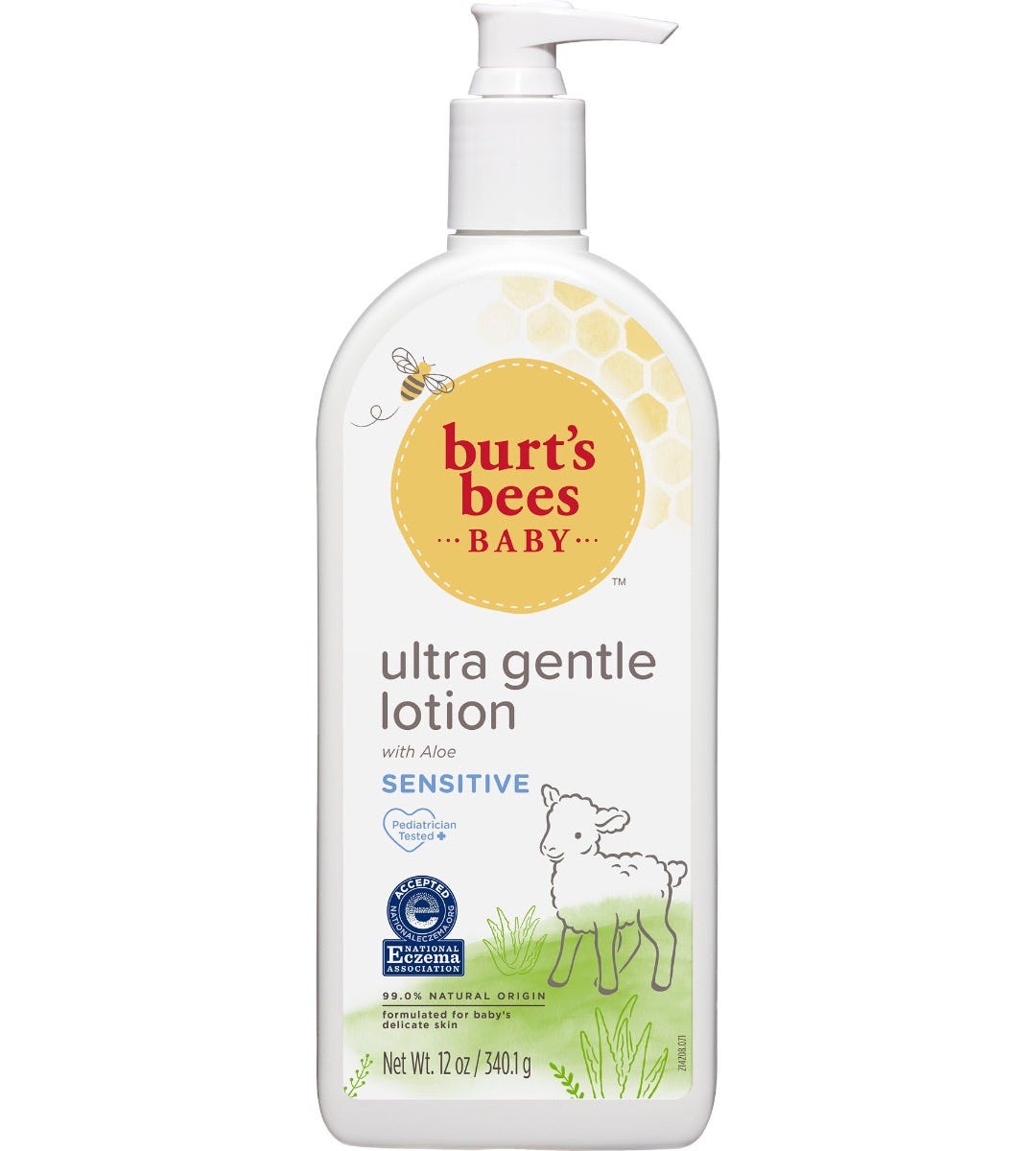 Burt's Bees Baby Ultra Gentle Lotion with Aloe – 99% Natural Moisturizer for Baby’s Sensitive Skin – Quick-Absorbing with Shea Butter & Jojoba – Pediatrician-Tested, Hypoallergenic Baby Lotion | Made in USA – 340.1g