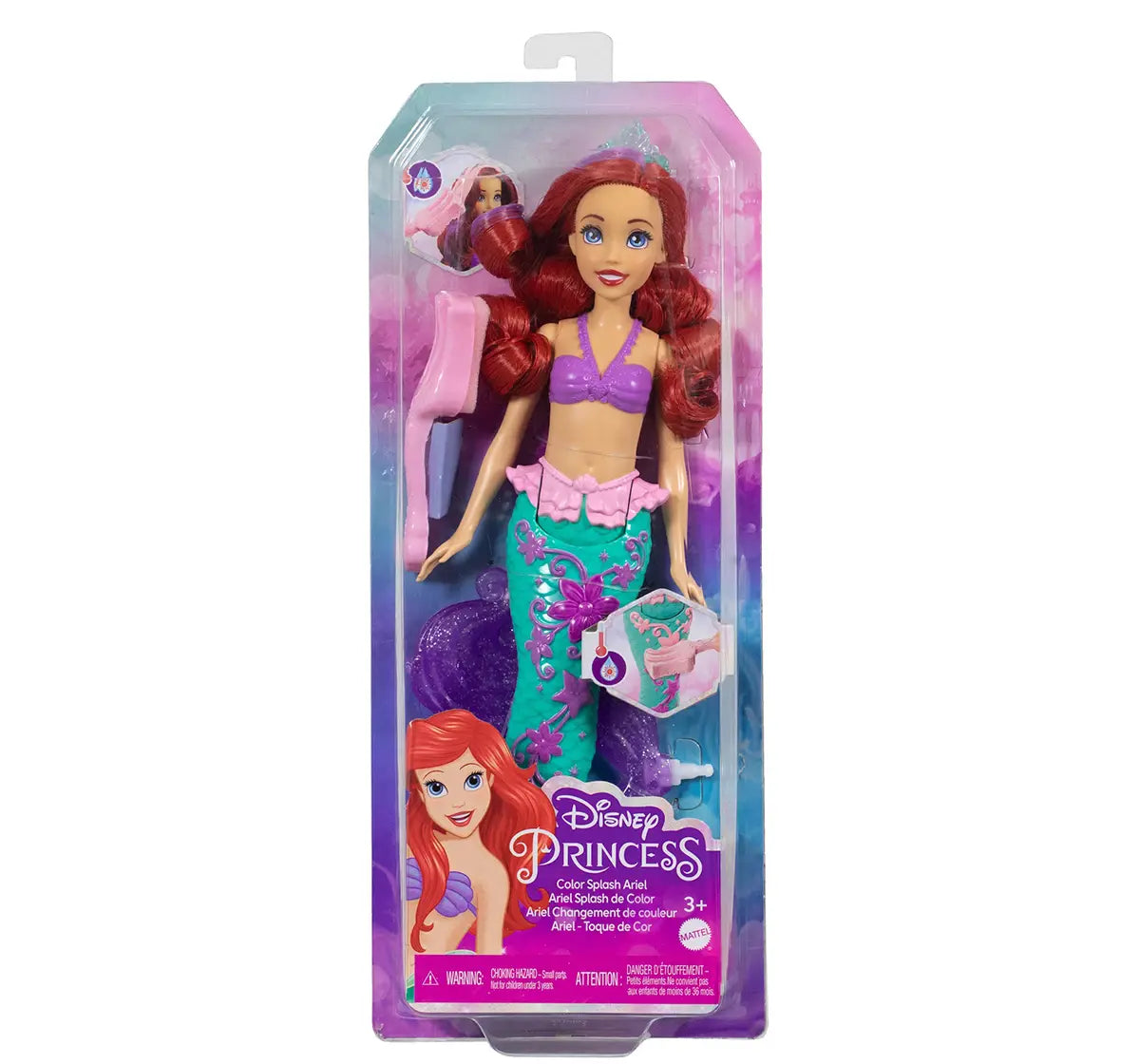 Disney Princess Color Splash Ariel Mermaid Doll with Color-Change Hair and Tail - Water Toy Inspired by The Little Mermaid