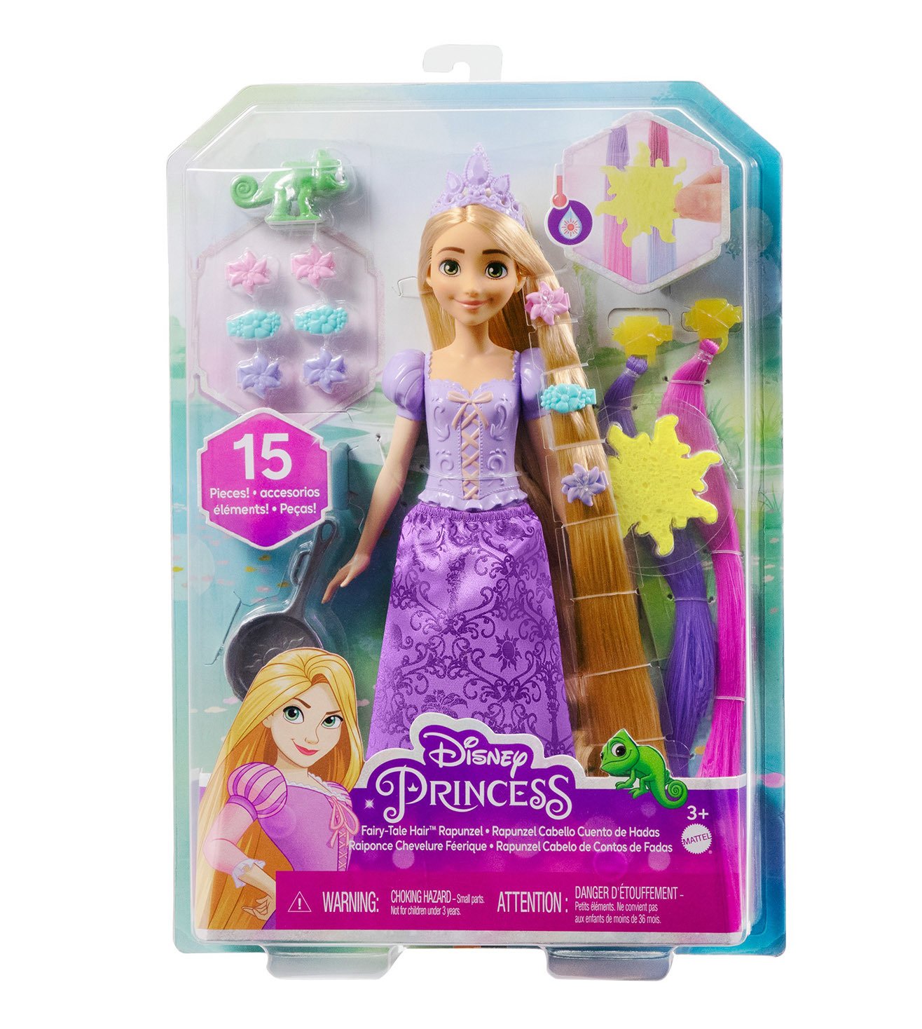Disney Princess Fairy-Tale Hair Rapunzel Doll with Extra-Long Color-Changing Hair, Styling Accessories & Frying Pan Brush for Kids 3+ Years
