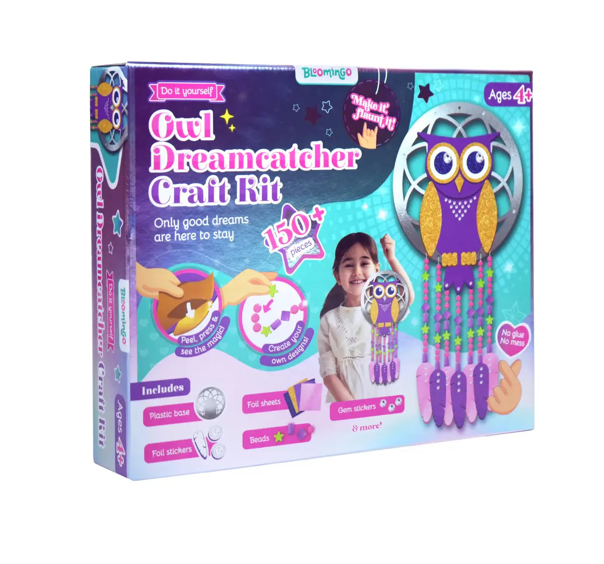 Bloomingo DIY Owl Dreamcatcher Craft Kit for Kids | 150+ Pieces | Mess-Free Foil Art Activity | Develops Creativity & Fine Motor Skills | Fun DIY Arts & Crafts for Girls & Boys | Ages 4 & Up - MINIMEE KIDS