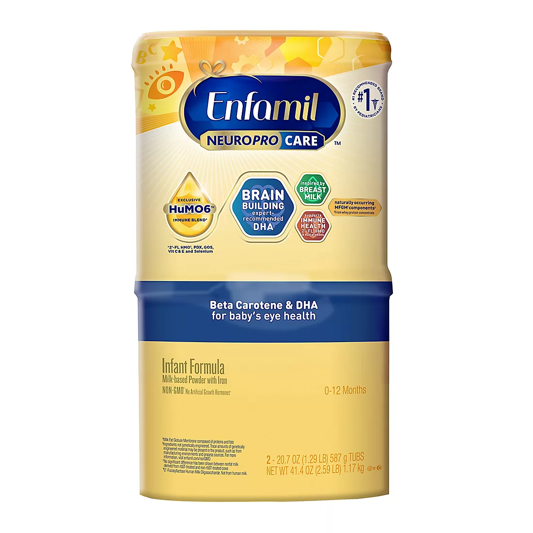 Enfamil NeuroPro Care Infant Formula | 20.7 oz (587g) Each, 2 Pack | Brain-Building DHA, HuMO6 Immune Blend | Triple Prebiotic Formula | Non-GMO | 0-12 Months
