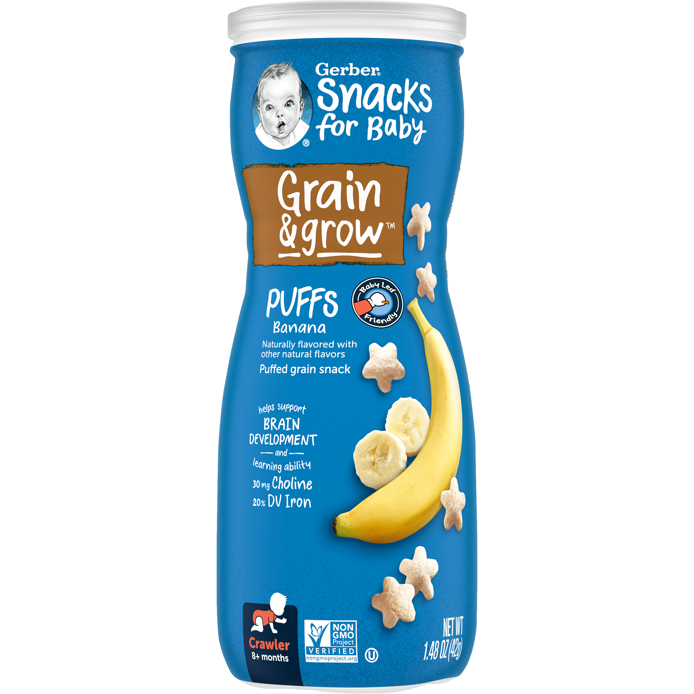 Gerber Grain & Grow Banana Puffs Cereal Snack for Crawler Babies 8+ Months – Whole Grains, Iron, Vitamin E – Non-GMO Baby Snack – 42g