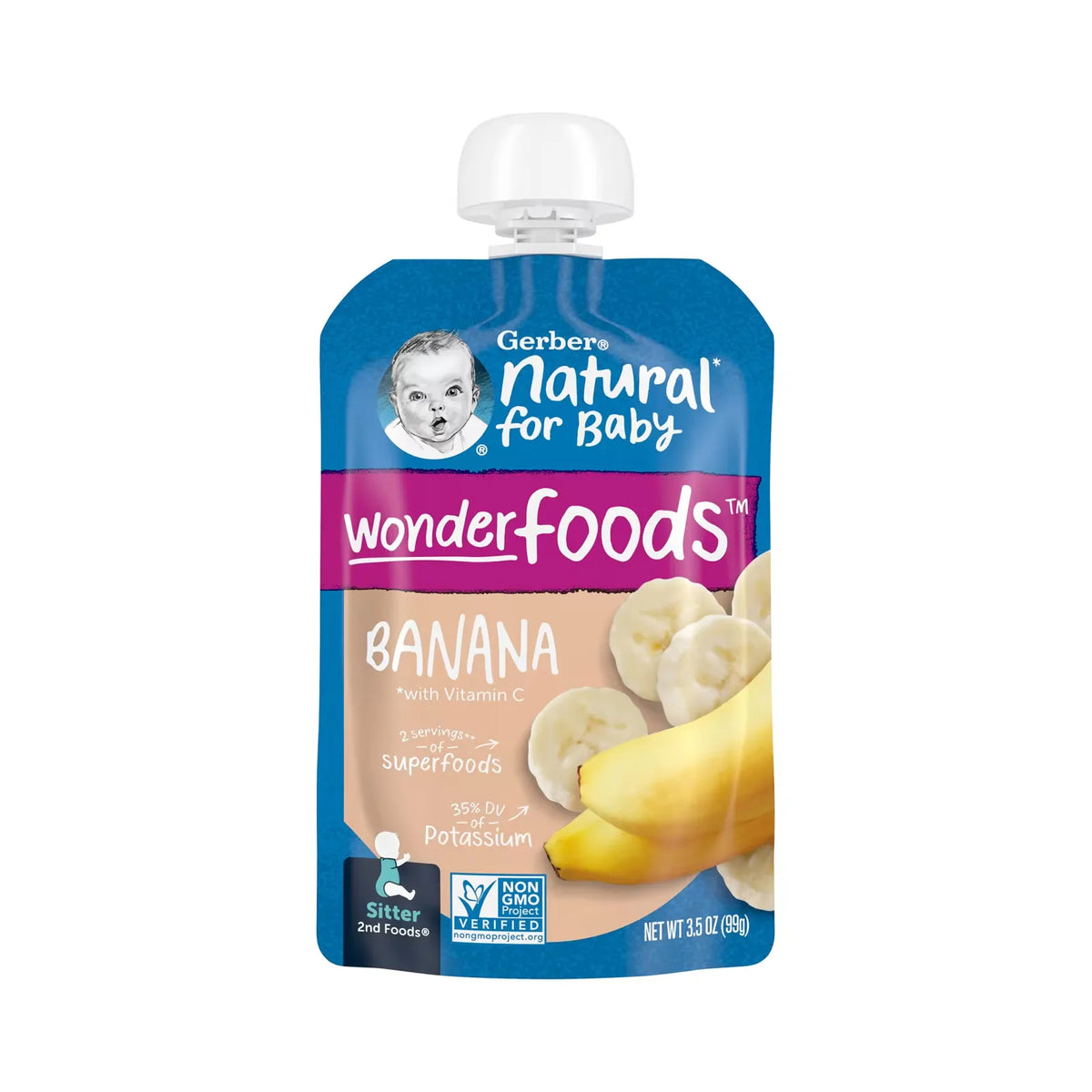 Gerber Natural for Baby Wonderfoods Banana Puree Pouch – 99g | Non-GMO, No Added Sugar, Rich in Potassium & Vitamin C