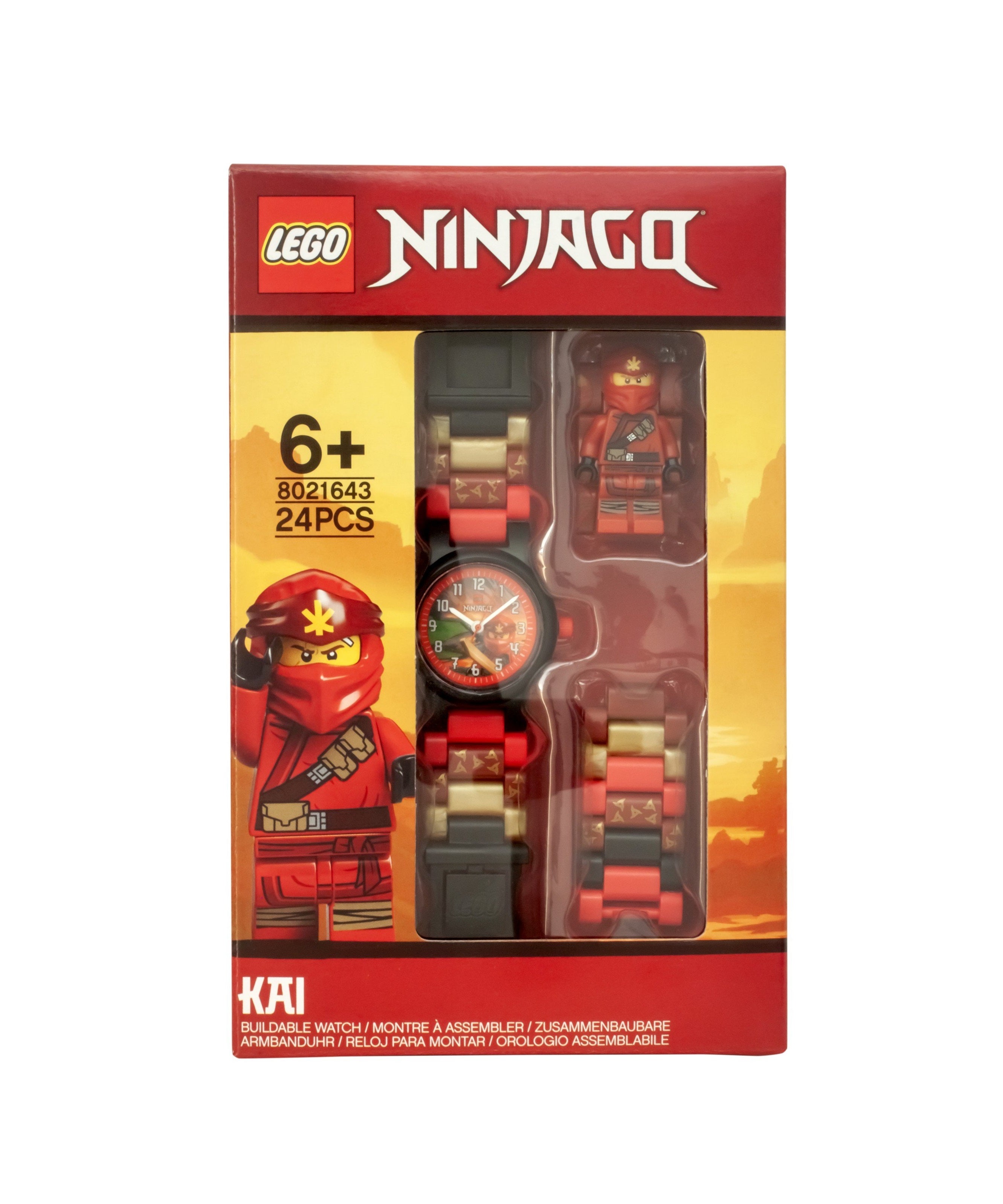 LEGO Ninjago 8021643 KAI Buildable Minifigure Link Watch, with Interchangeable Links, Analog Display, and Integrated Kai Minifigure, Water-Resistant Toy for Kids Aged 6+ (24 Pieces)