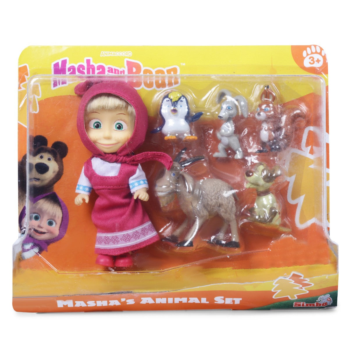 Simba Masha and Her Animal Friends Toy Set – Includes Masha with Rabbit, Squirrel, Penguin, Dog & Goat | Multicolor Play Figures for Kids 3 Years+ | Imaginative Roleplay Toy Gift Set