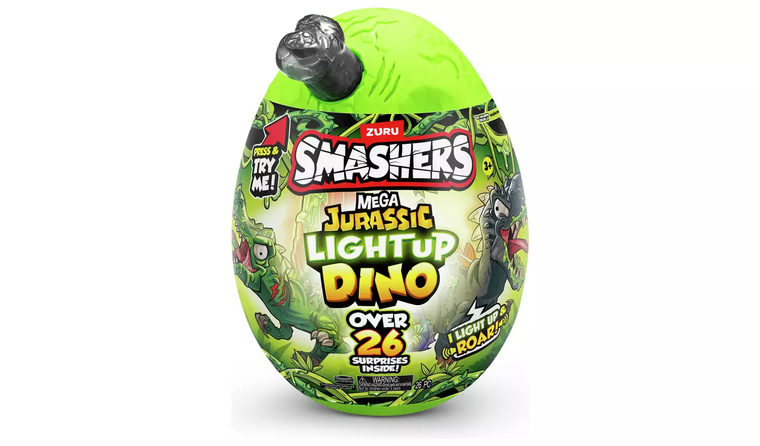 Zuru Smashers Mega Jurassic Light Up Dino Egg - 26 Surprises, Light Up & Roar Dino Fun for Kids Ages 5+