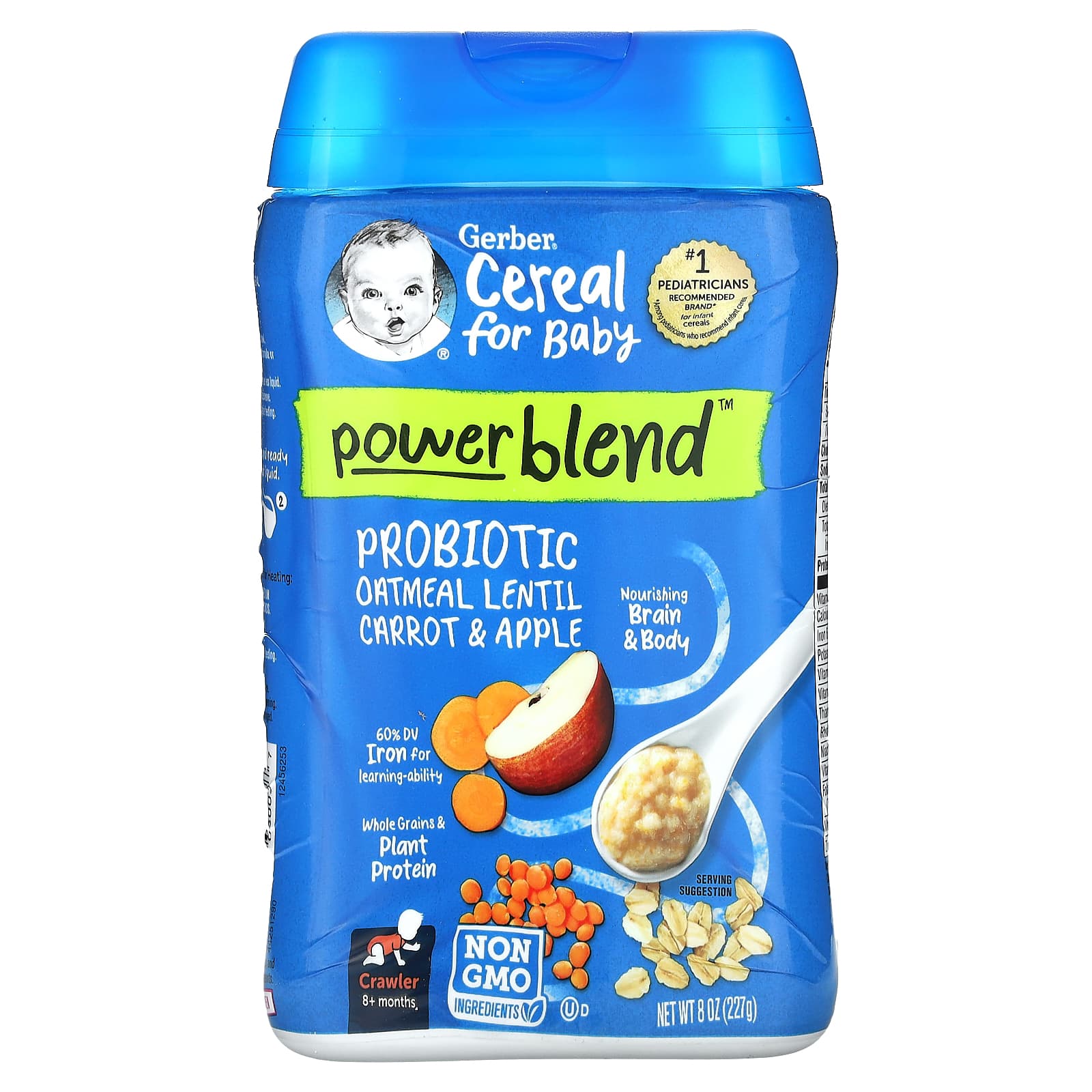 Gerber Powerblend Cereal for Baby – Probiotic Oatmeal Lentil Carrot & Apple | Iron-Fortified, Whole Grains & Plant Protein | NON-GMO, 227g | 8+ Months