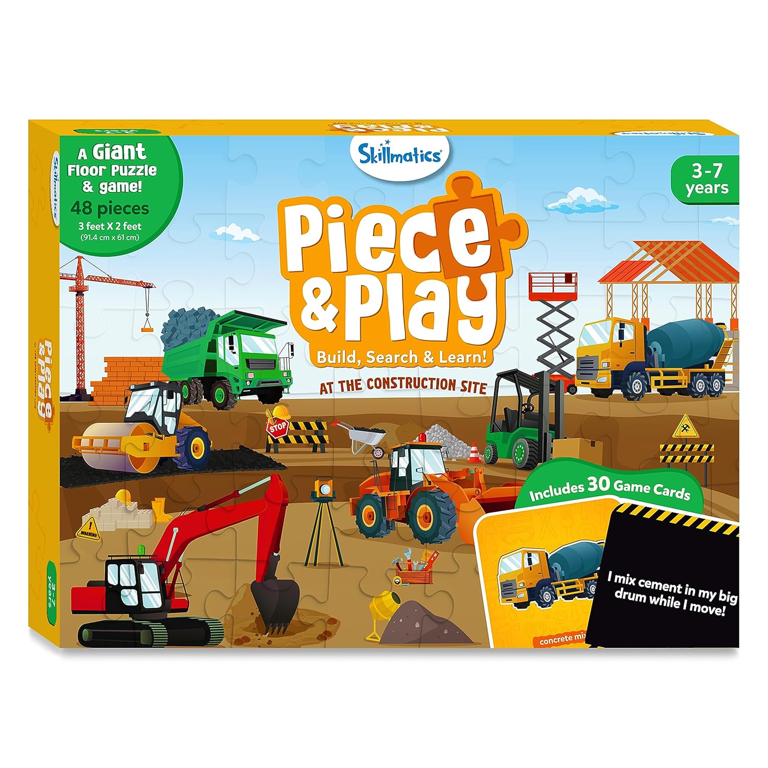 Skillmatics Piece & Play: At The Construction Site | Educational Floor Puzzle & Game for Kids Ages 3-7 | Develop Critical Skills Through Play