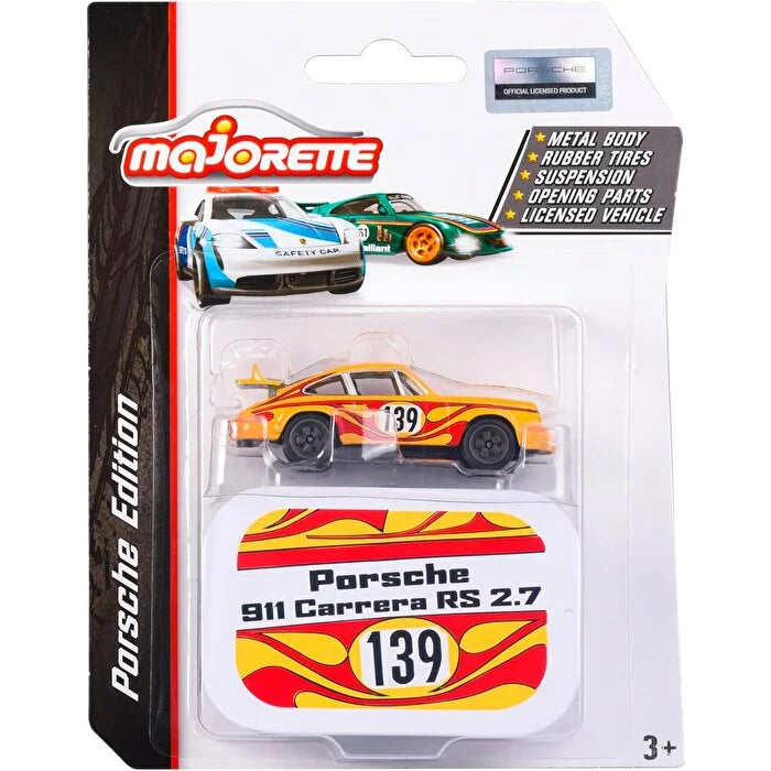 Majorette Porsche Edition - Porsche 911 Carrera RS 2.7 139 | Official Licensed Product | Die-Cast Car with Metal Body, Rubber Tires & Suspension | Includes Collector’s Box | 3+