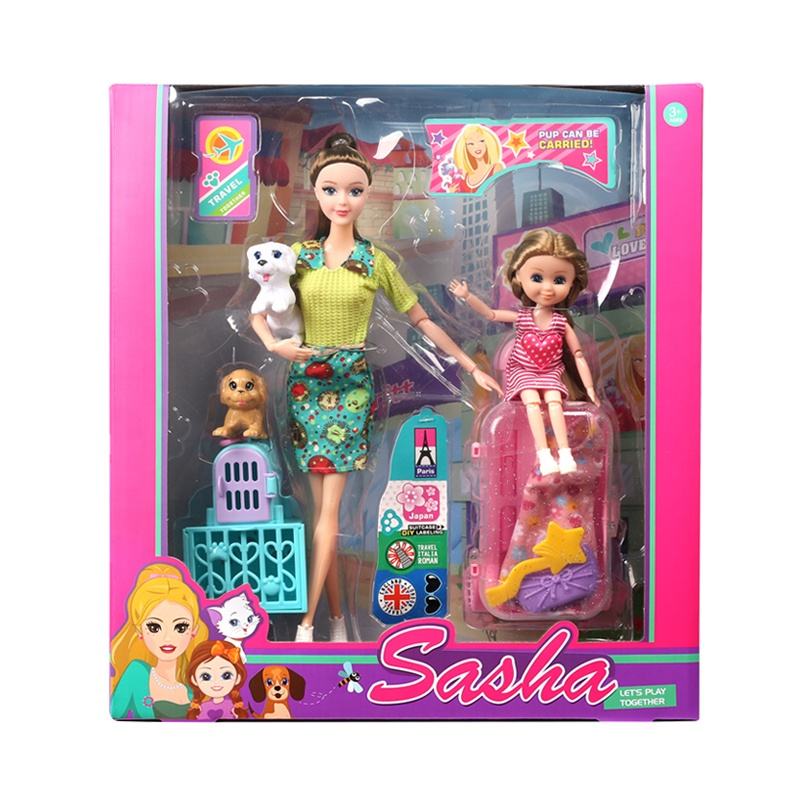 Sasha Doll Travel Playset with Mother, Daughter, Pets, and Accessories - Pup Can be Carried | Imaginative Play for Girls 3+ Years | Color May be Slightly Vary - MINIMEE KIDS