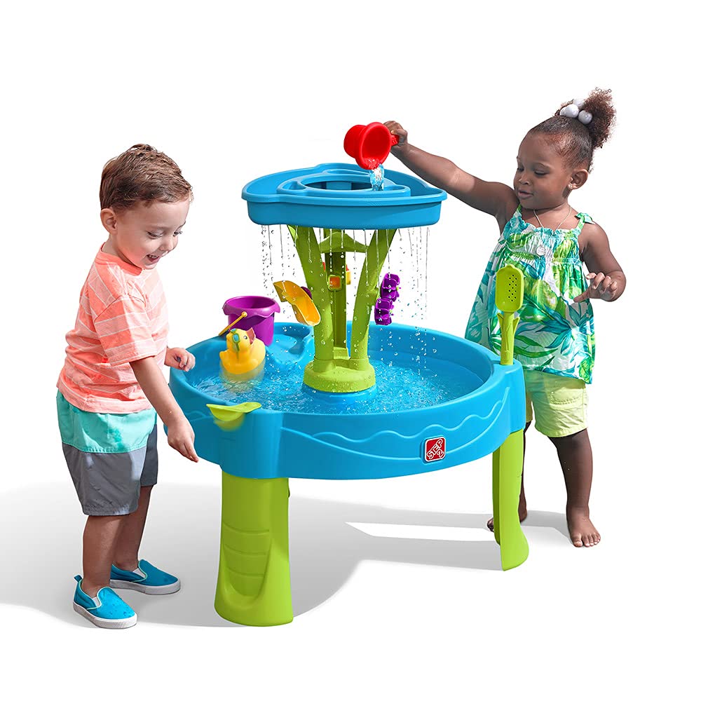 Step2 Summer Showers Splash Tower Water Table | Double-Tier Kids Outdoor Water Table with 8-Pc Water Toy Accessory Set | Rain Shower Splash & Play Station | Age 2+ Years