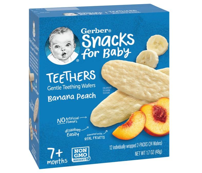 Gerber Snacks for Baby Teethers Banana Peach | Gentle Teething Wafers (7+ Months) - Healthy Snacks for teething Babies