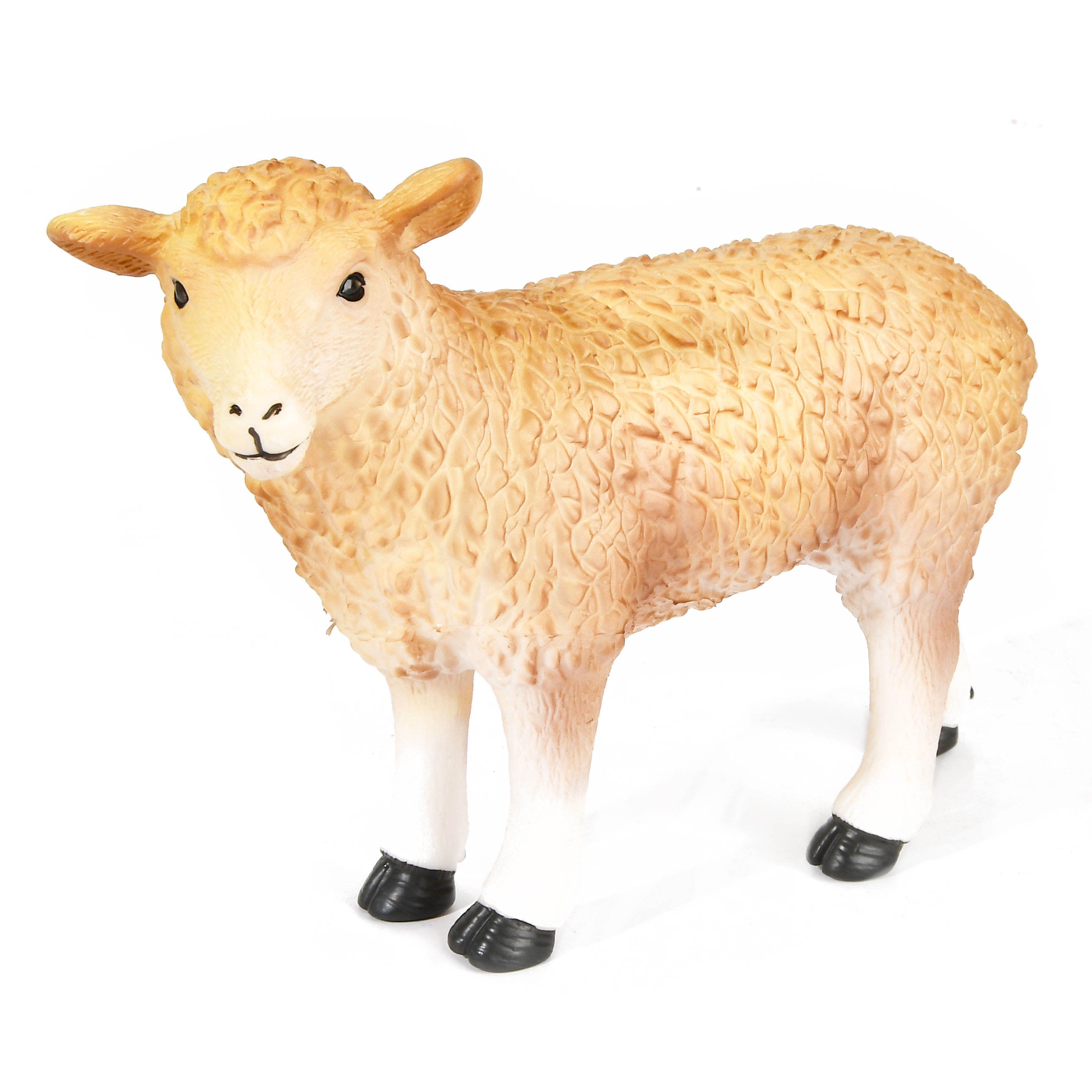 Sheep figurine with black shoes on a white background